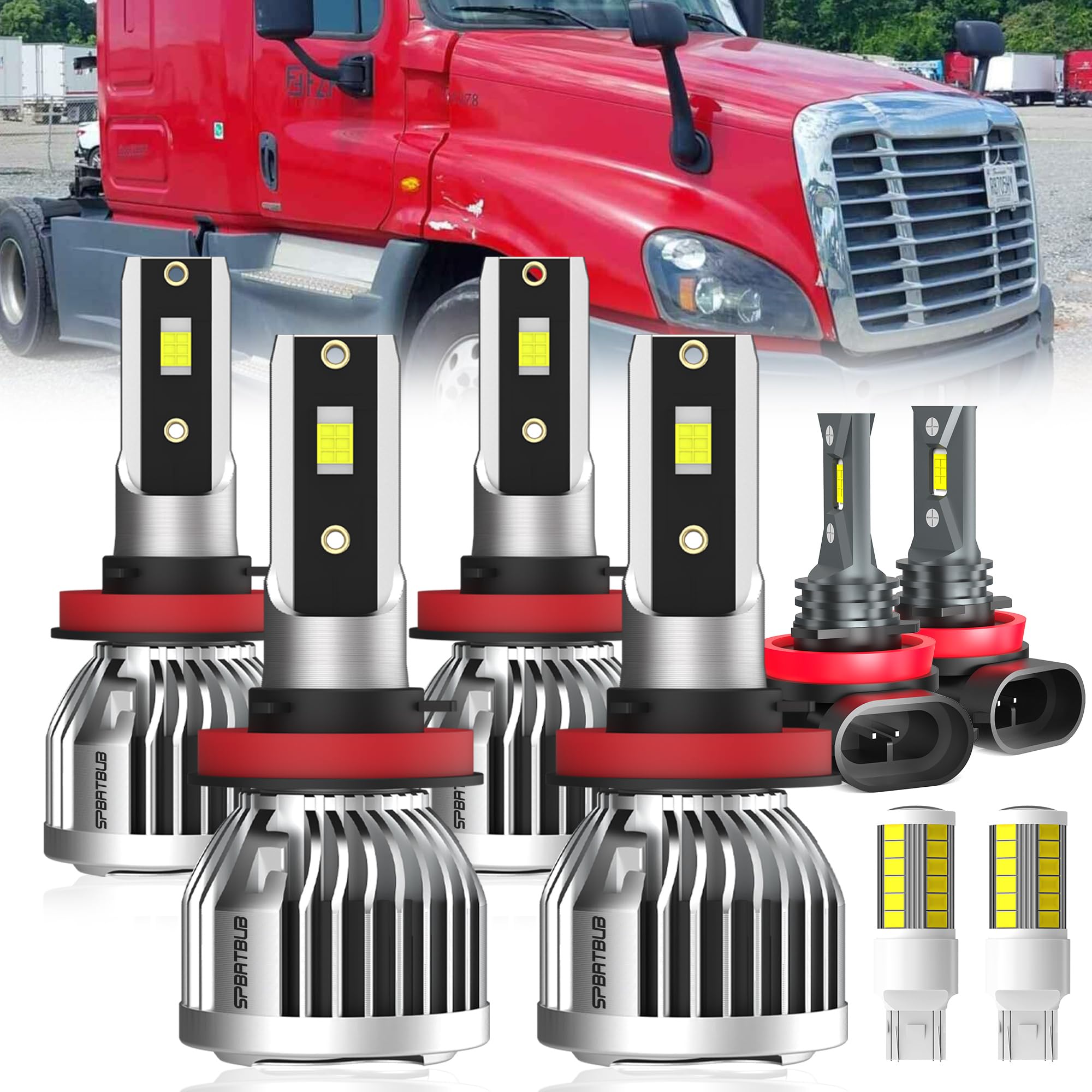 For 2008-2016 Freightliner Cascadia Commercial Truck light Bulbs, H11 High Beam Low Beam Fog Light Turn signal Lights Combo, 8-Pack