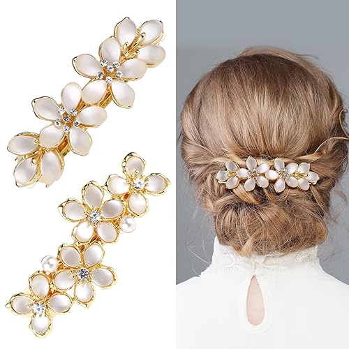 cobee Pinzas para el cabello con flores de ópalo, pasadores de pelo vintage con diamantes de imitación, pasadores elegantes de cristal con clip de