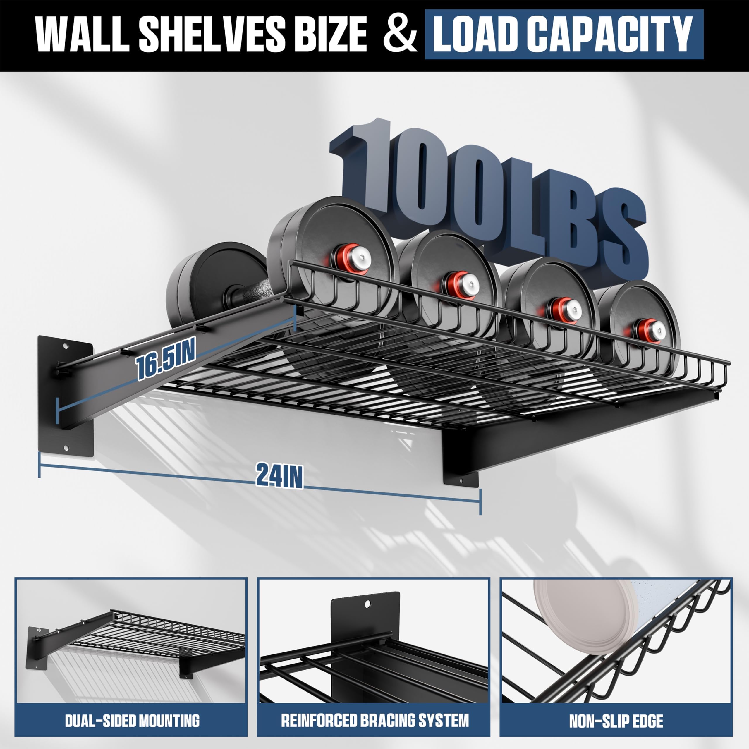 Garage Wall Shelving - 2 Pack, Black -4