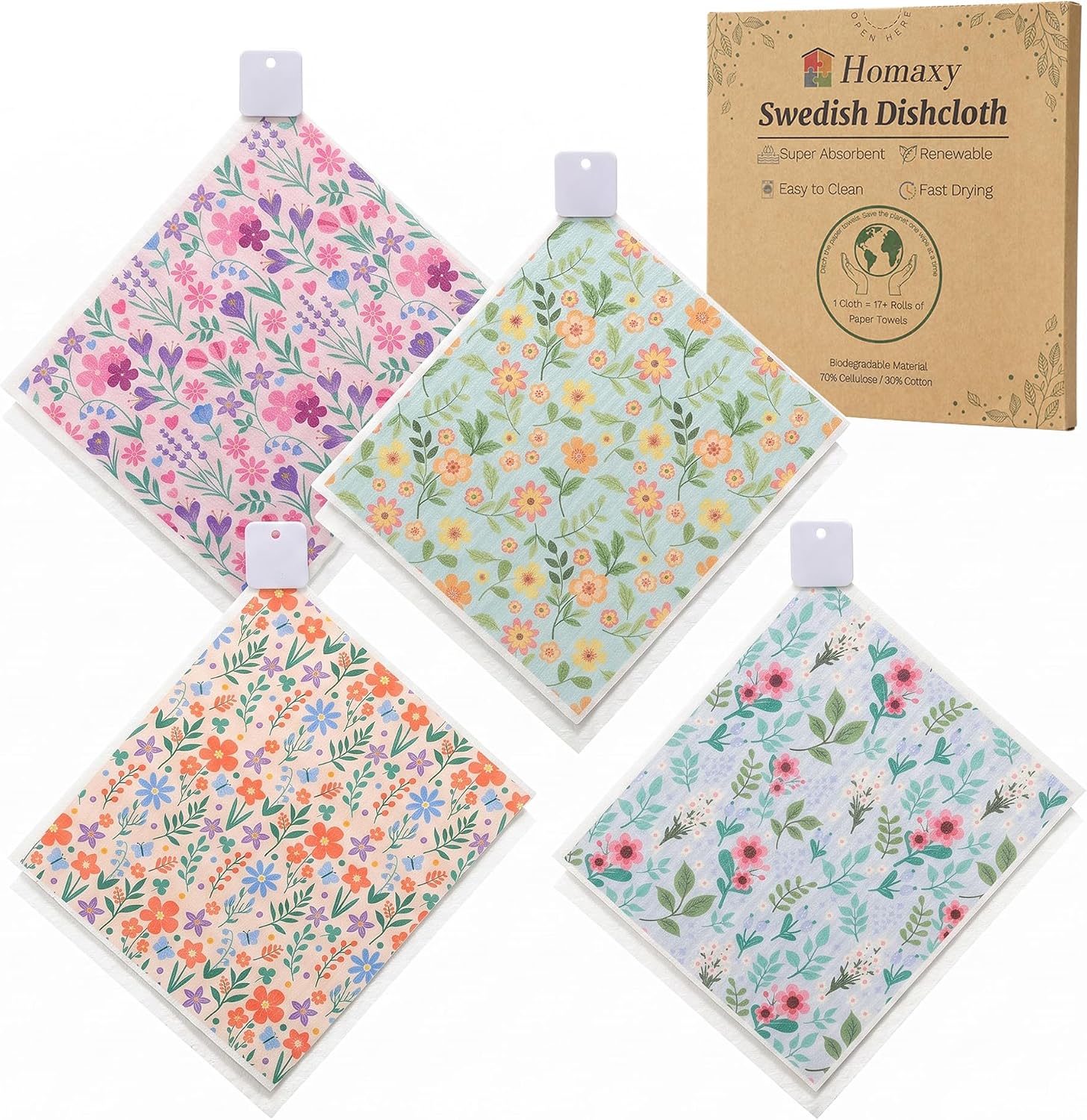 Homaxy Swedish Dishcloths, 6 Pack Azulejo Reusable Paper Towels