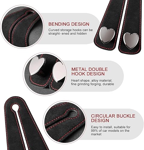 Miniatura 4 de Ganchos de coche para reposacabezas, lujosos ganchos antideslizantes multifuncionales de cuero y metal, para bolsas, paraguas, cartera, gafas,