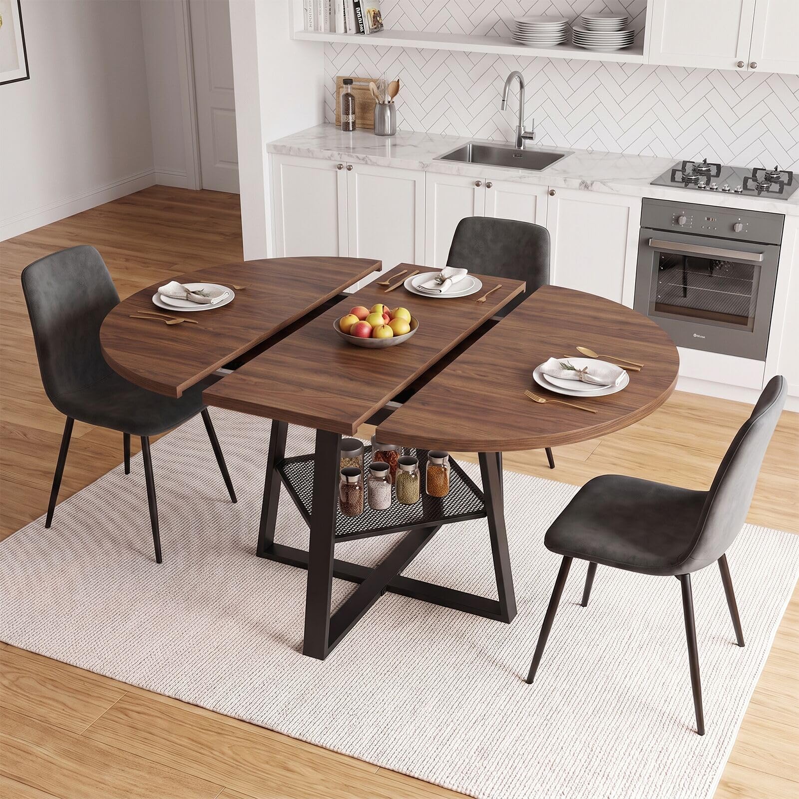 Tavolo da pranzo rotondo allungabile, 108-148 cm, con spazio