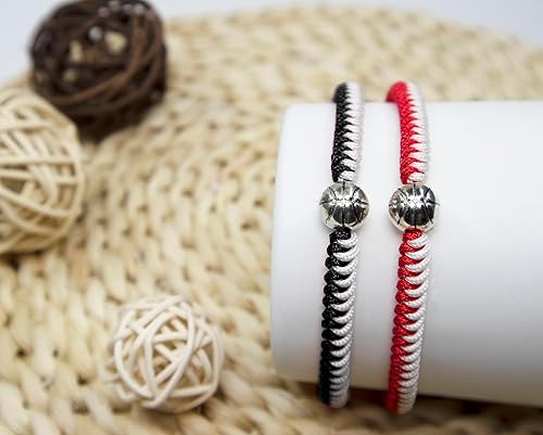 Miniatura 2 de MANYC Basketball Bracelets Adjustable for Boys, Girls, and Adults Handmade Gifts for Basketball Players (Red white and Black white 2PCS)