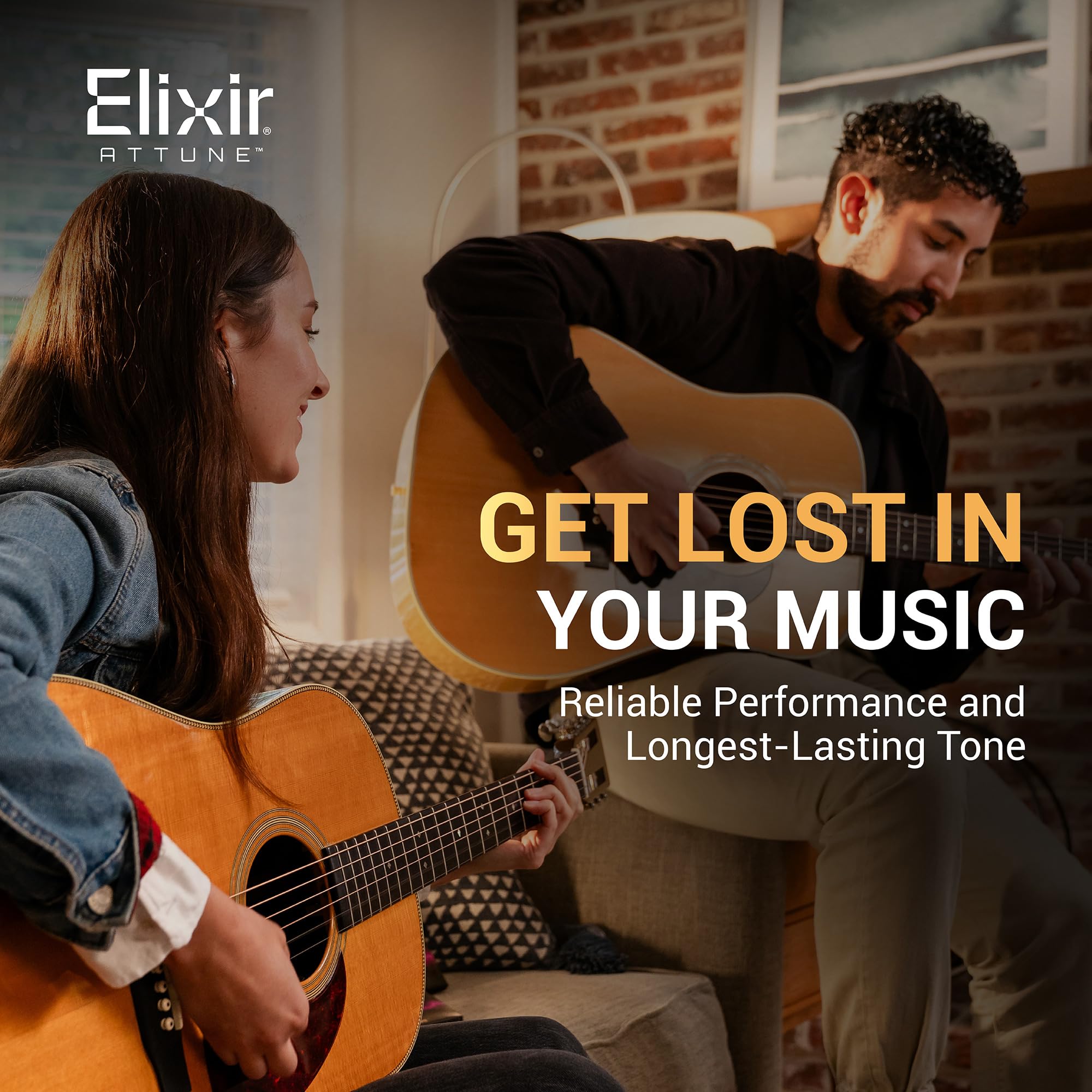 Elixir Strings, corde per chitarra acustica ATTUNE, Phosphor Bronze, suono nitido e chiaro di lunga durata con sensazione naturale, set da 6 corde, Custom Light 11-52