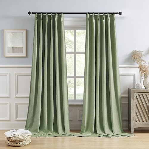 Miniatura 46 de DUALIFE Cortinas opacas plisadas dorado tostado de 138 pulgadas de largo, pestaña trasera con ganchos, cortina de riel de lino con aislamiento