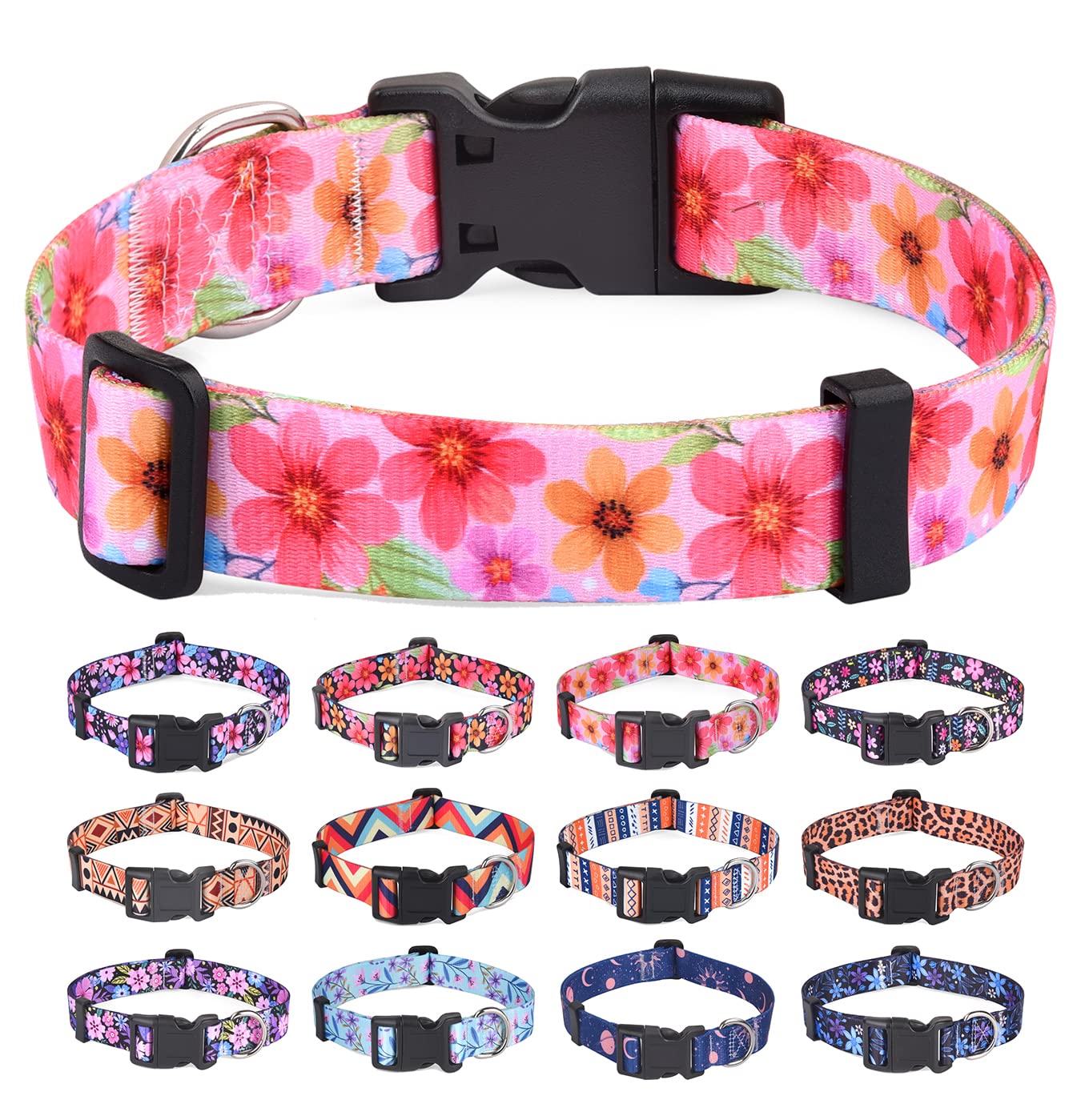 HQYDDMI Dog Collar for Medium Dogs Soft Comfy Pet Collar for Small Medium Large Dogs Floral Pattern for Boy Girl Puppy Dogs(Floral C,M)