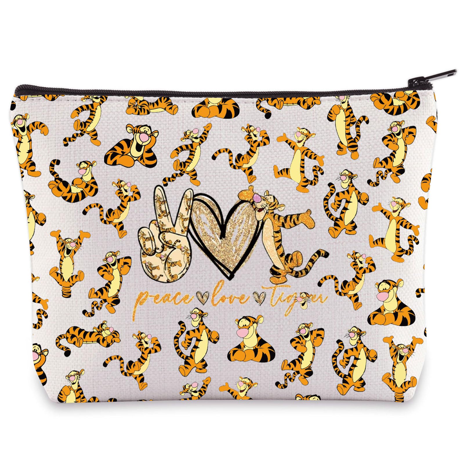 WZMPA Tiger Cosmetic Bag - Tiger Fans Gifts - Peace Love Makeup Zipper Pouch Bag - Merchandise (Peace Tiger 2-Full)