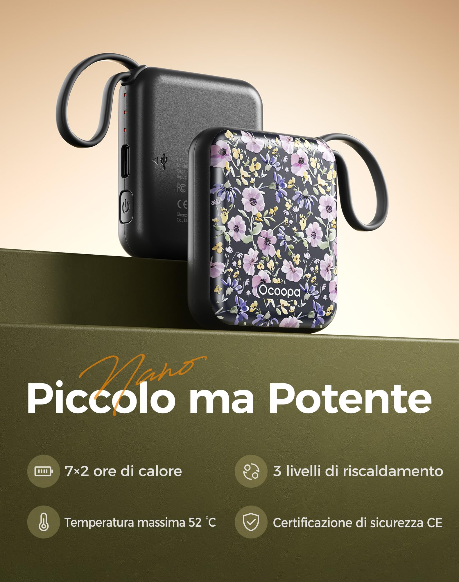 OCOOPA Scaldamani Elettrico 2 Pezzi, Portatile Scalda Mani USB Ricaricabile 4000mAh, 3 Livelli fino a 52°C, Utile Regalo di Natale, Ideale per Sci Invernale, Viaggi e Attività all’Aria Aperta,UT5 Nano