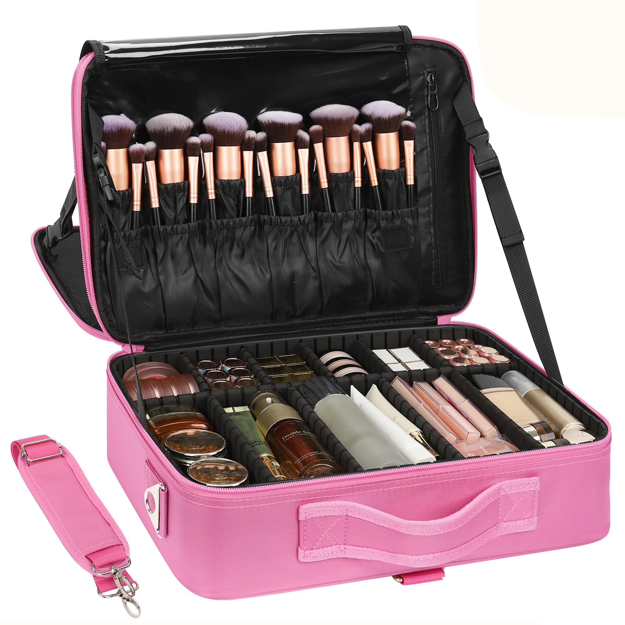 Relavel Estuche de Maquillaje con Ruedas, Mochila de Maquillaje Profesional para Artistas de Maquillaje, Rosa, L, Estuche de Maquillaje Grande