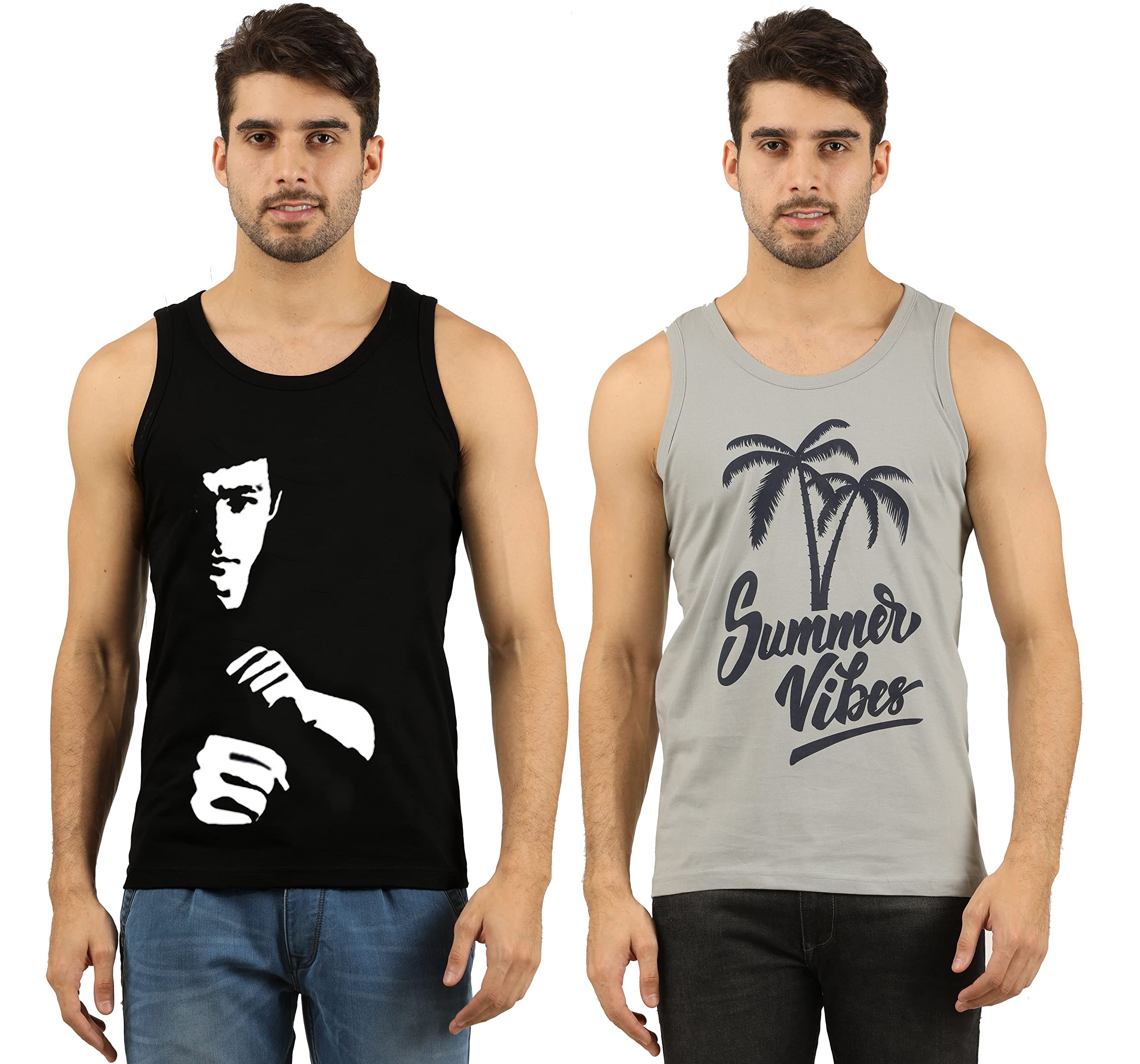 THE ARCHERMen's Cotton Printed Vest (Pack of 2)