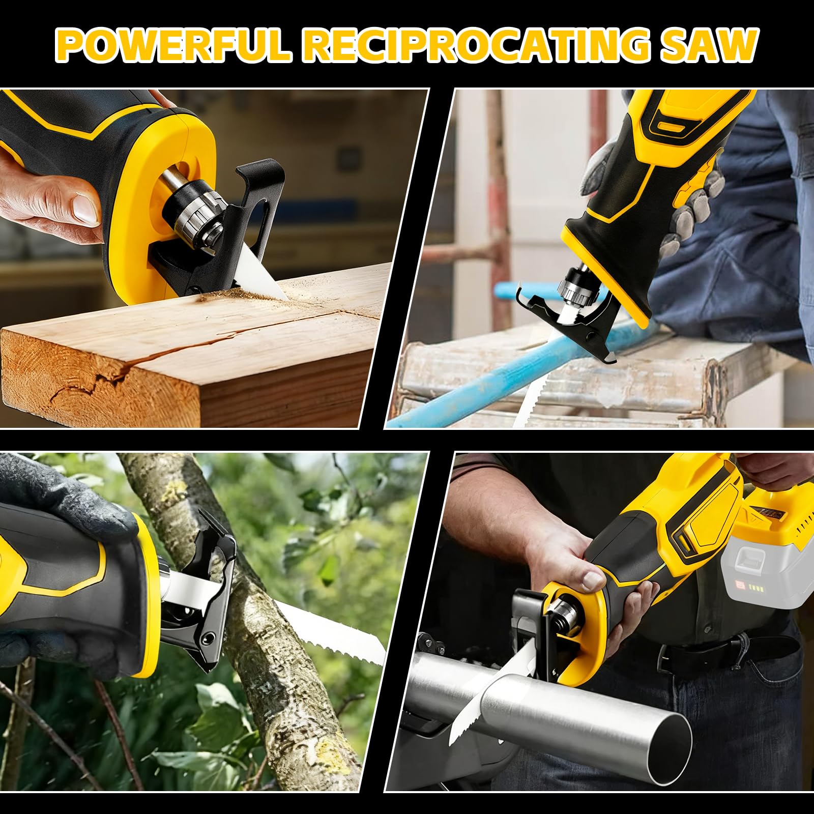 Sierra de sable inalámbrica compatible con batería Dewalt de 20 V | Para trabajos de sierra con madera/acero con 4 hojas de sierra sable, gafas y guantes (sin batería/sin cargador)