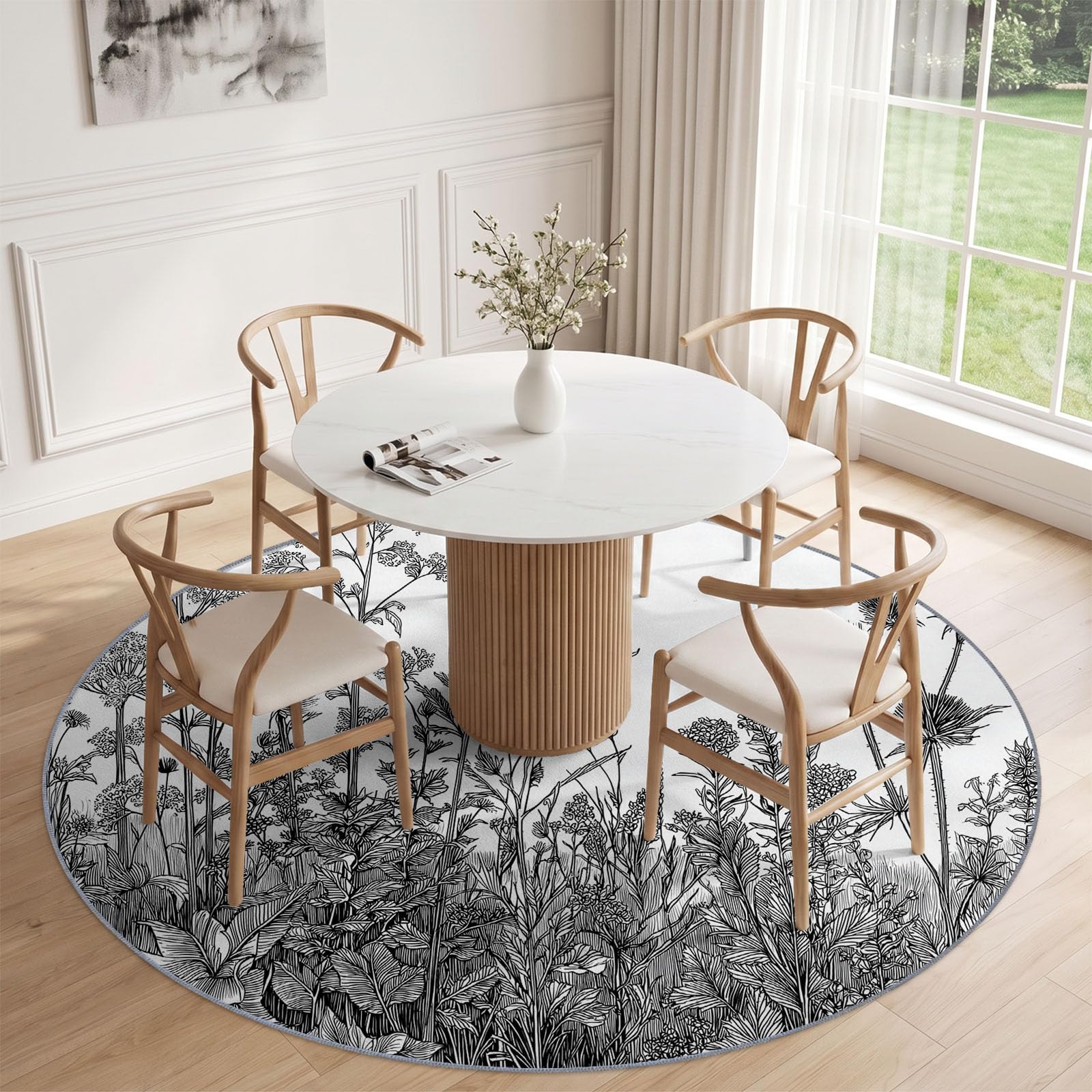 Generisch Waschbarer Teppich Rund 120 cm Natur Ländlich Weich Kurzflor Grau