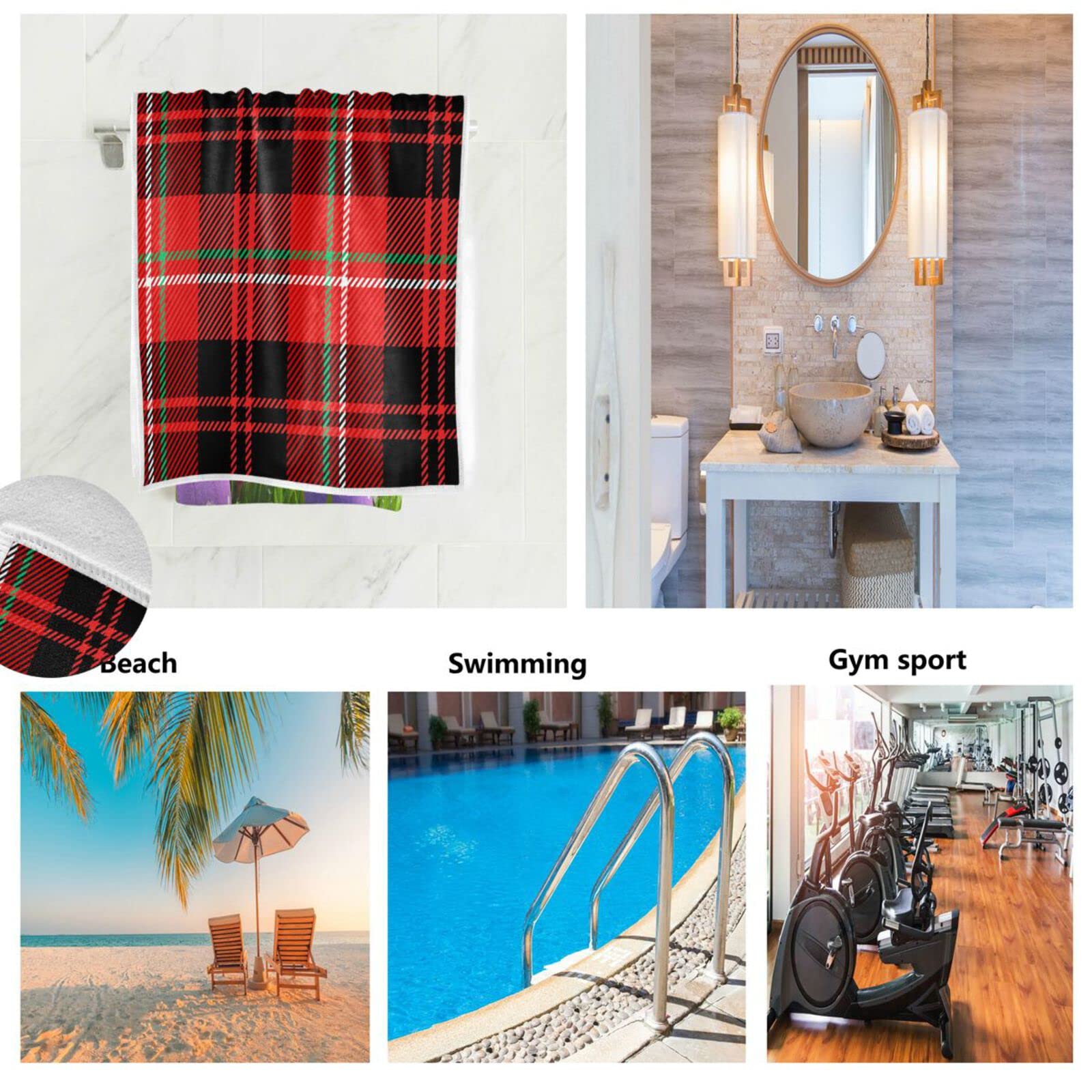 Christmas Red Buffalo Plaid Hand Towels New Year Check Bath Towel Bathroom Fingertip Towels Highly Absorbent Soft for Kitchen Face Gym Spa 30 X 15 Inch