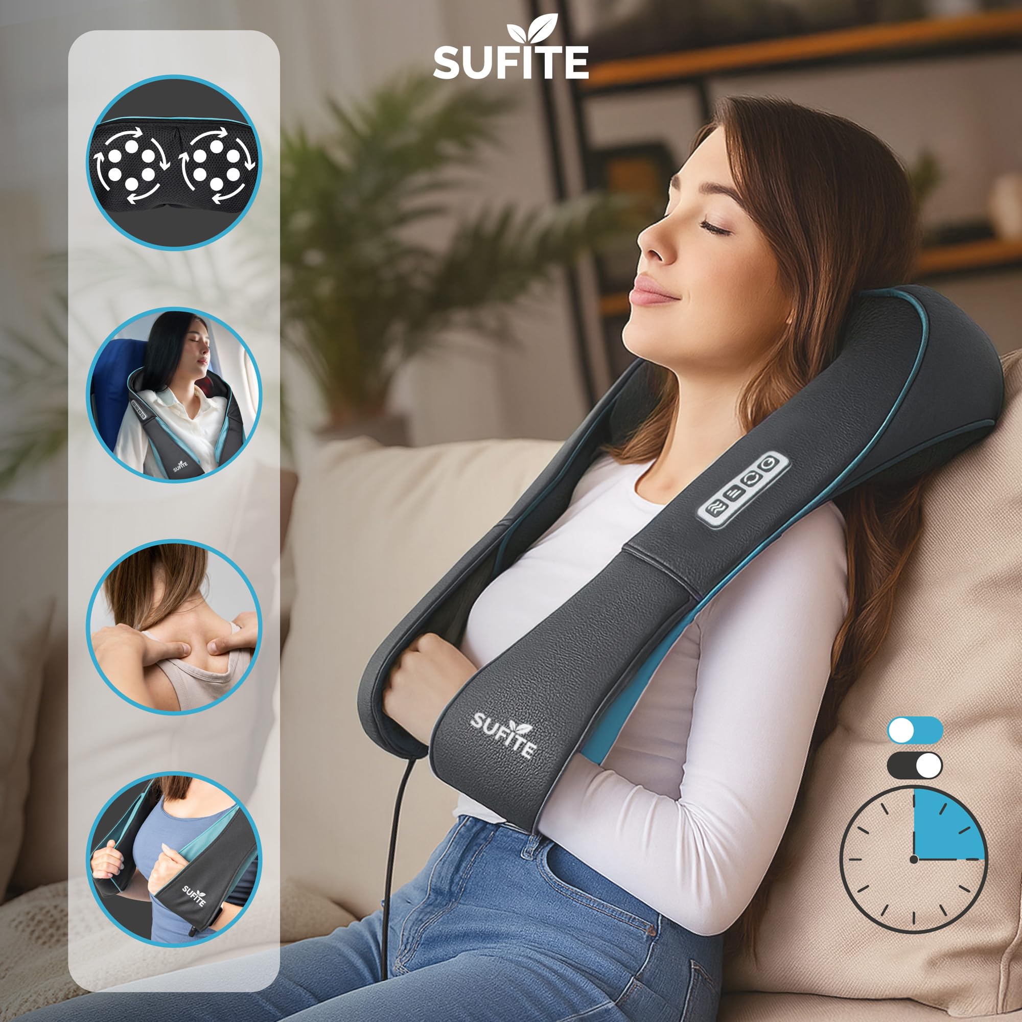 Shiatsu Massagegerät Nacken - Nackenmassagegerät Mit Wärme, 3 Geschwindigkeiten, Auto-Reverse