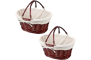 KINJOEK 2 Packs Wicker Woven Basket with Handles for Gift