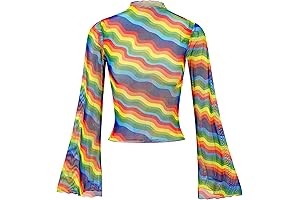 70s Womens Bell Sleeve Top Floral Tops for Women Disco Outfit