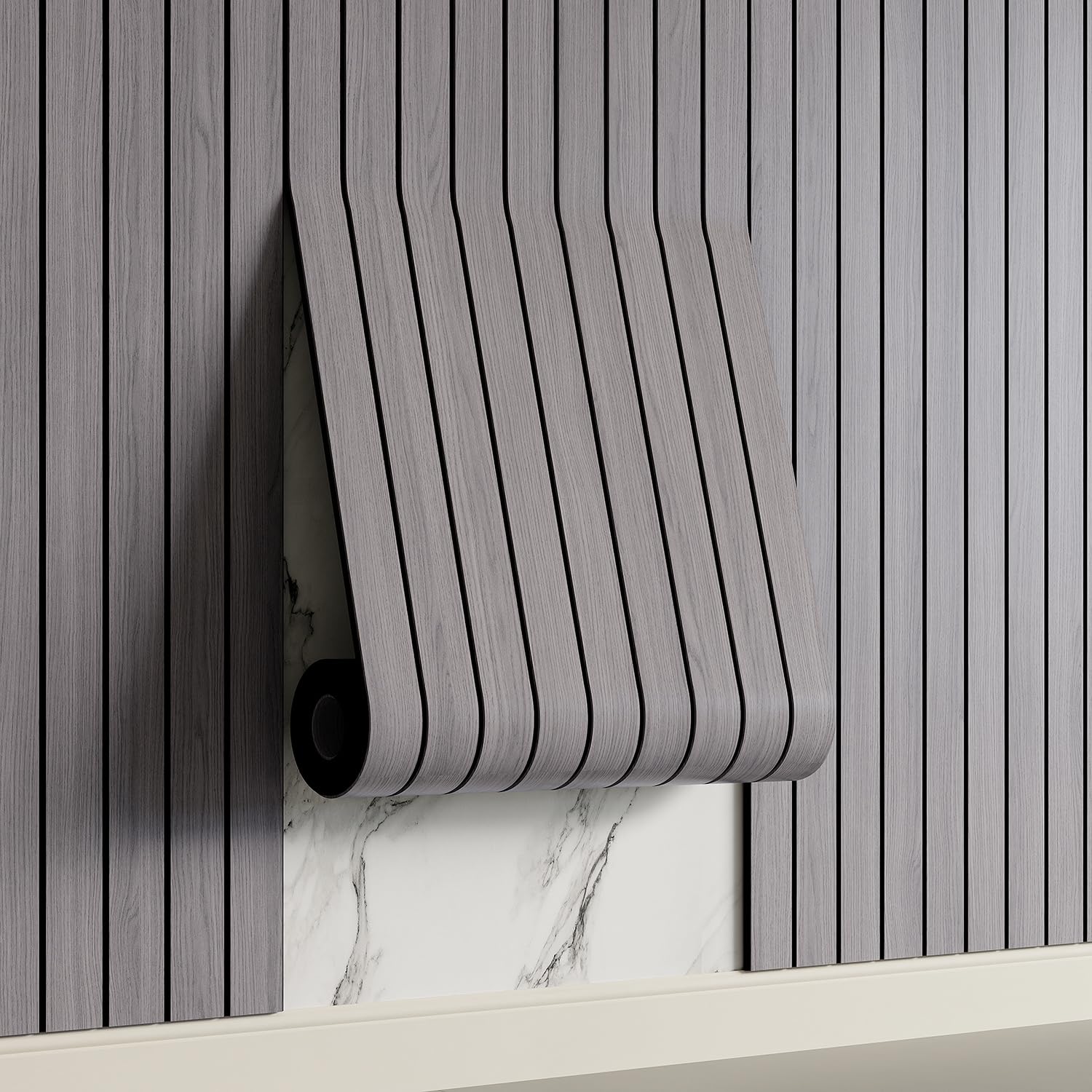 Yutianli PVC Slat Wall Panel Peel and Stick 236"x 15.7" Faux Wood Slat Panel Artificial Oak Wood Grain Self-Adhesive Soundproof 3D Wall Panel for Walls and Ceilings