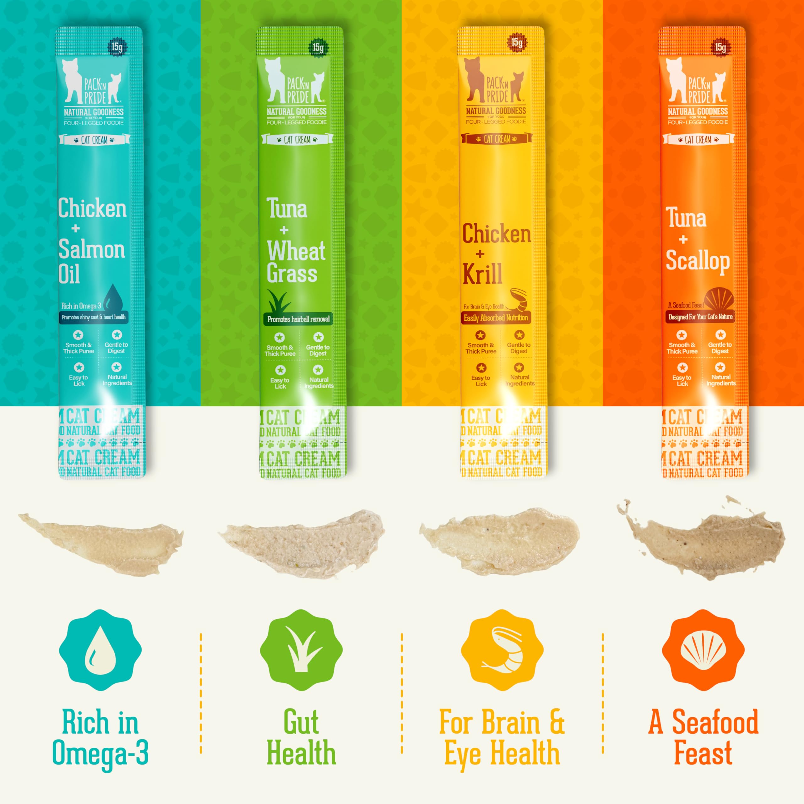 PACK’N PRIDE Cat Treats, 20 x 15g (300g Total) Creamy Cat Lick Sticks, 4 Mixed Flavors (Chicken & Salmon Oil - Image 4