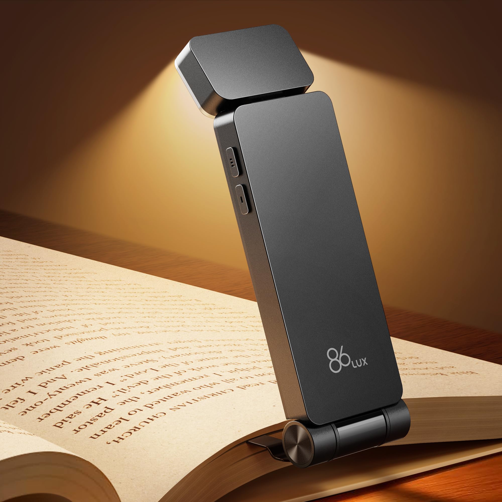 86lux Book Light, Rechargeable Clip-On LED Reading Light for Bed & Night Use - 3 Color Temperatures with Stepless Dimming, Ultralight Bookmark Design for Kids, Book Lovers, Grey