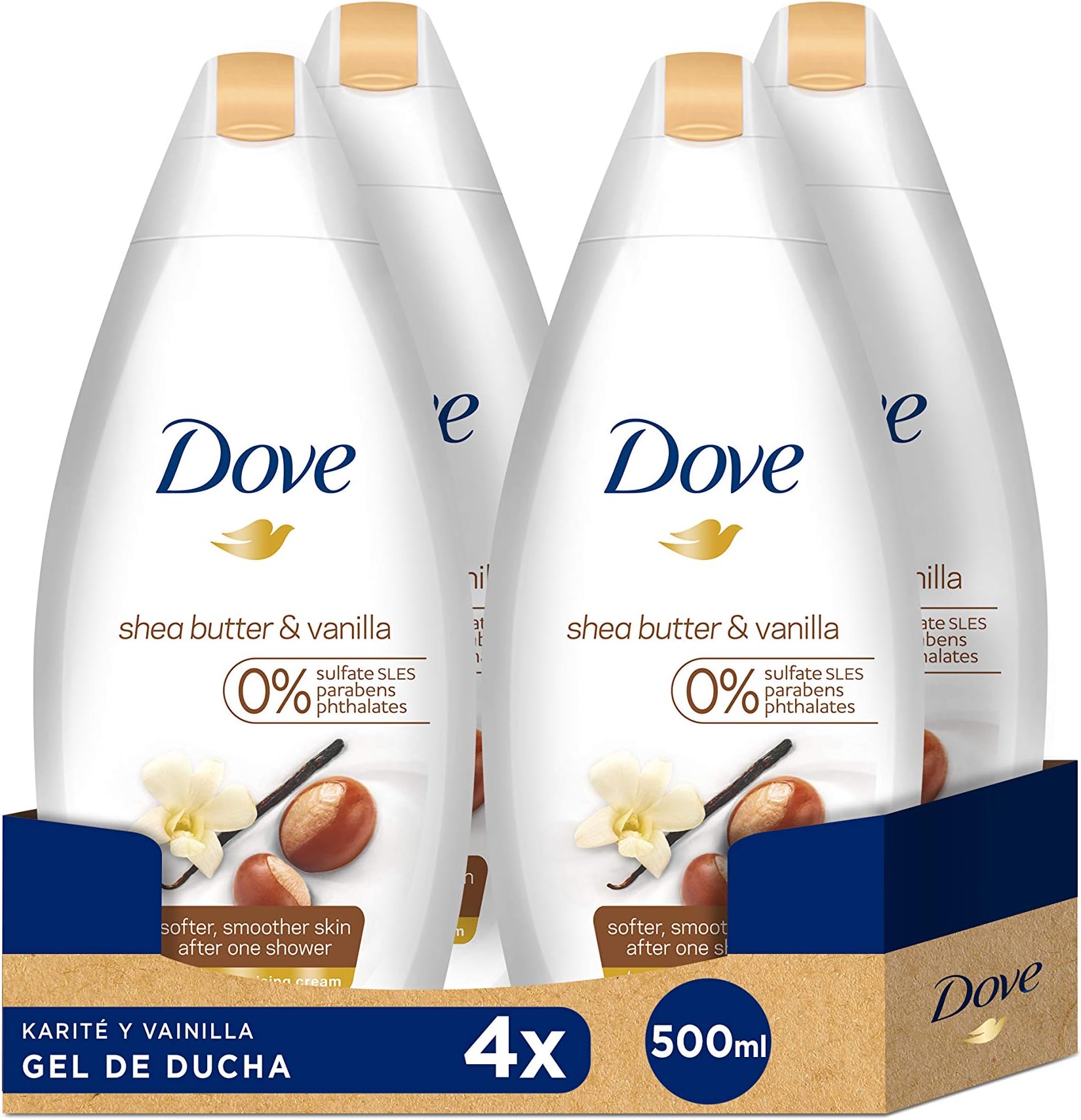 Dove Purely Pampering Body Wash, Shea Butter with Warm, White, Vanilla, 16.9 Oz (Pack of 4)