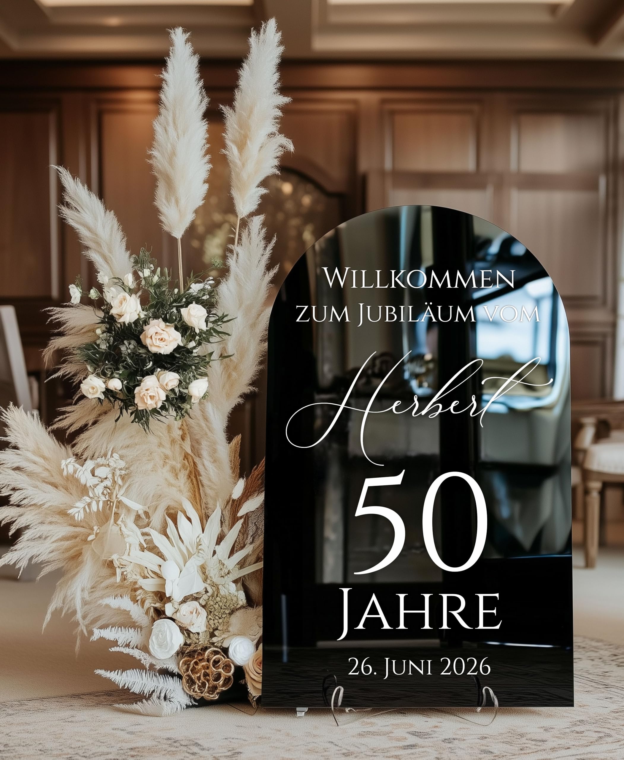 Willkommensschild Hochzeit personalisiert Acrylglas Schwarz Hochglanz – elegante Deko für Empfang, Party & Events – Made in Germany