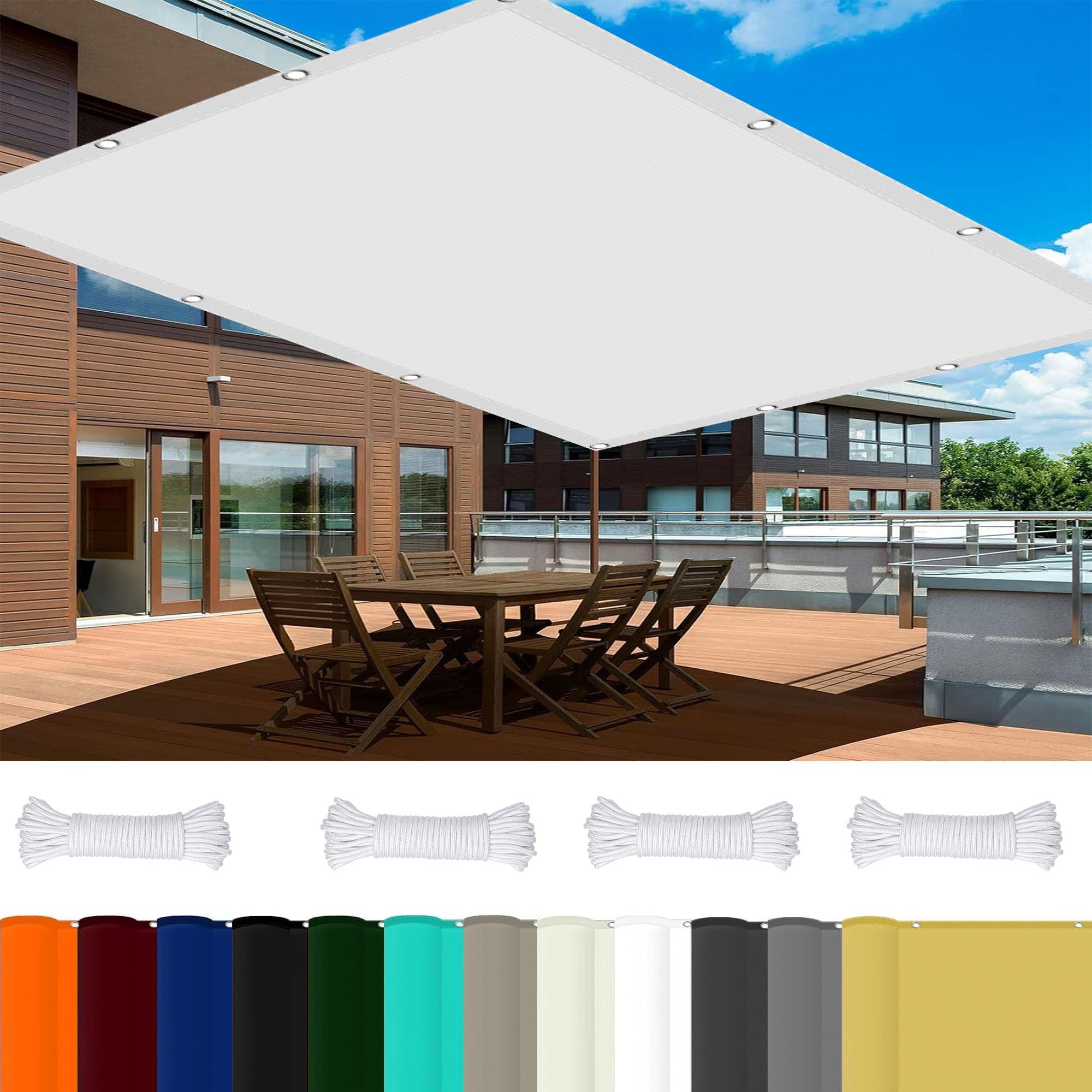 Toile d'ombrage blanche pour pergola 4x9.5m | Idéal grand jardin