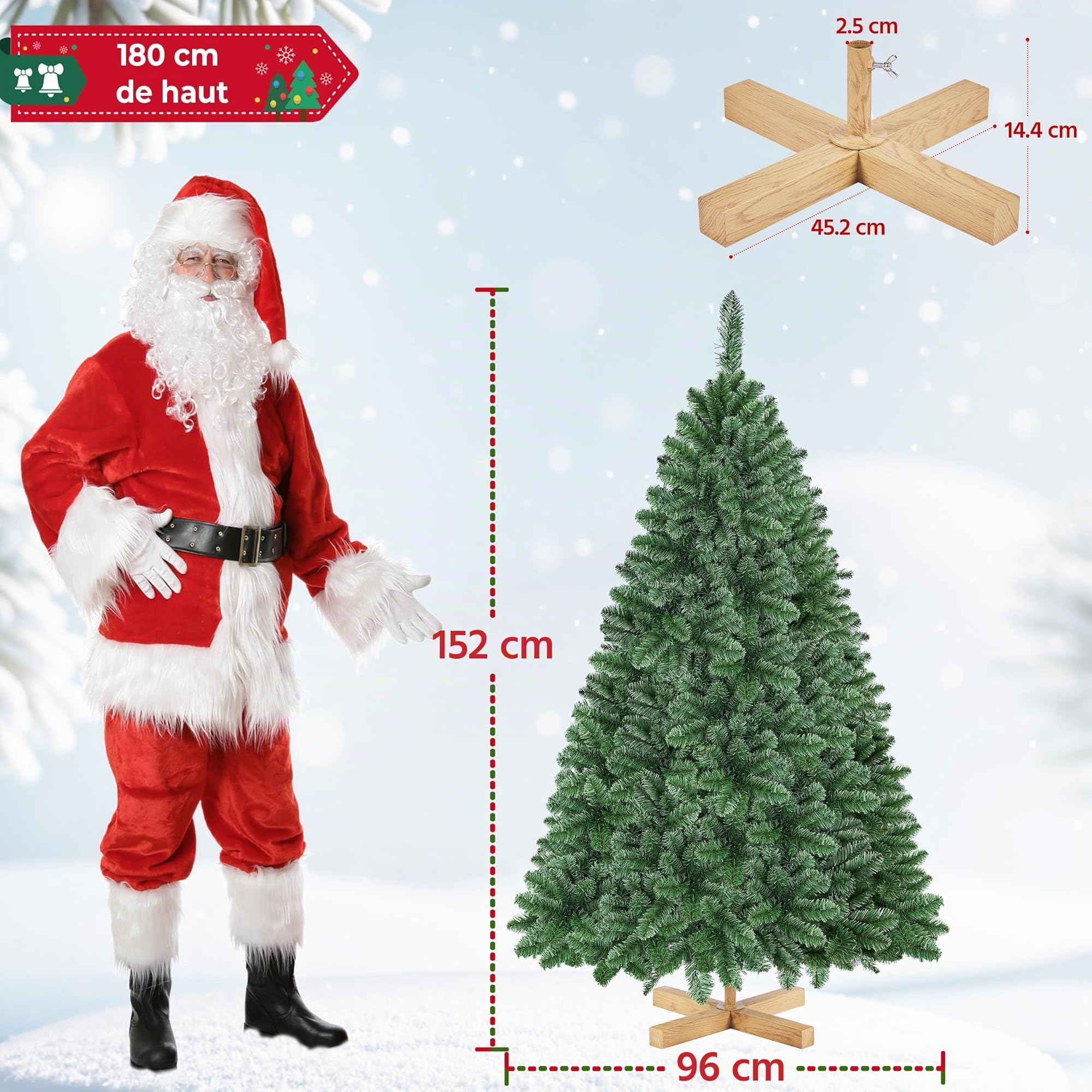 Yaheetech Sapin de Noël Artificiel 152 cm avec 437 Branches, Résistant au Feu, Support Métallique avec Veinures en Bois de Sapin Inclus, Décoration de Noël Fête