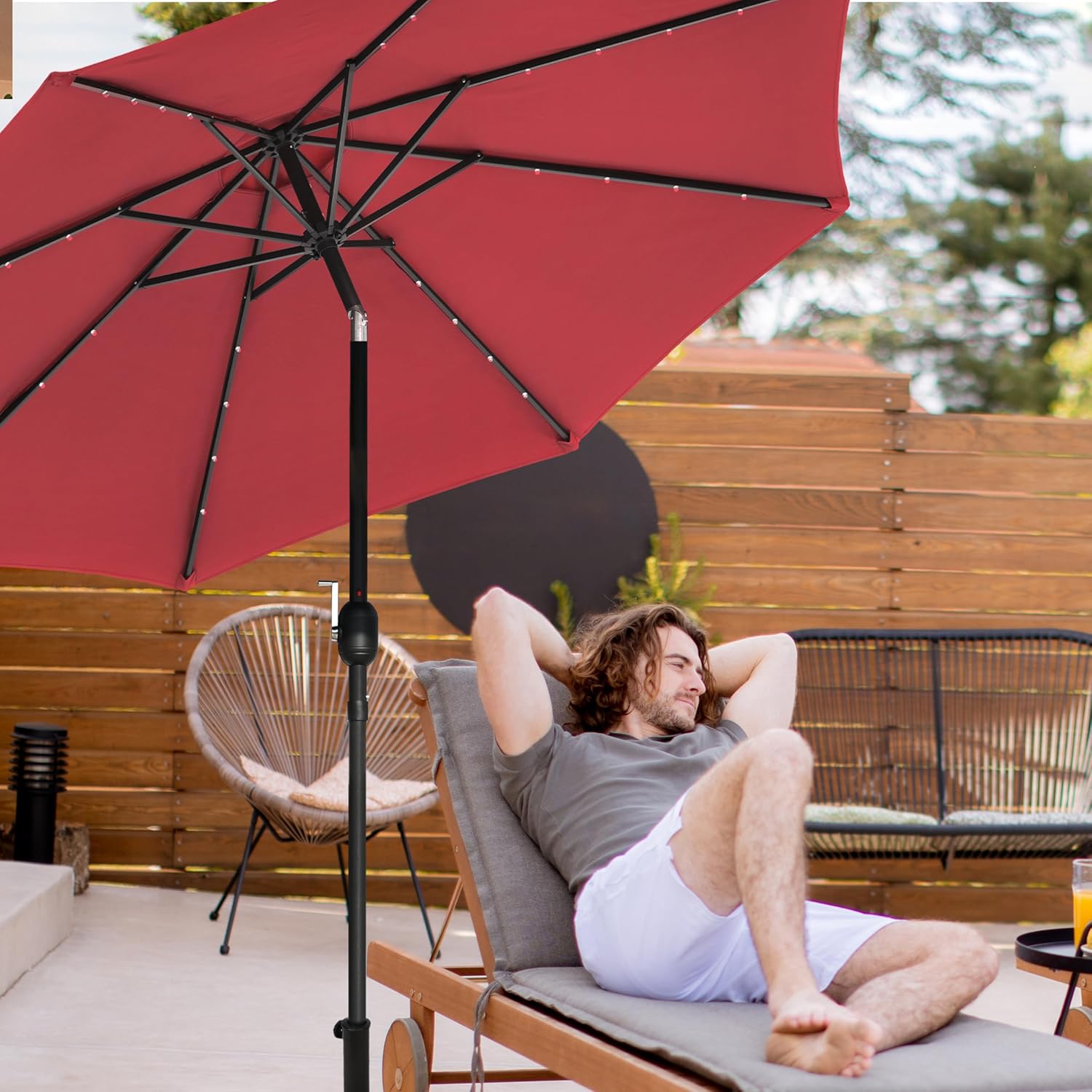 HealSmart 7.5ft Patio Umbrella with Push Button Tilt/Crank, Outdoor Table Market Yard Umbrella, 6 Sturdy Ribs for Garden, Deck, Backyard, Pool