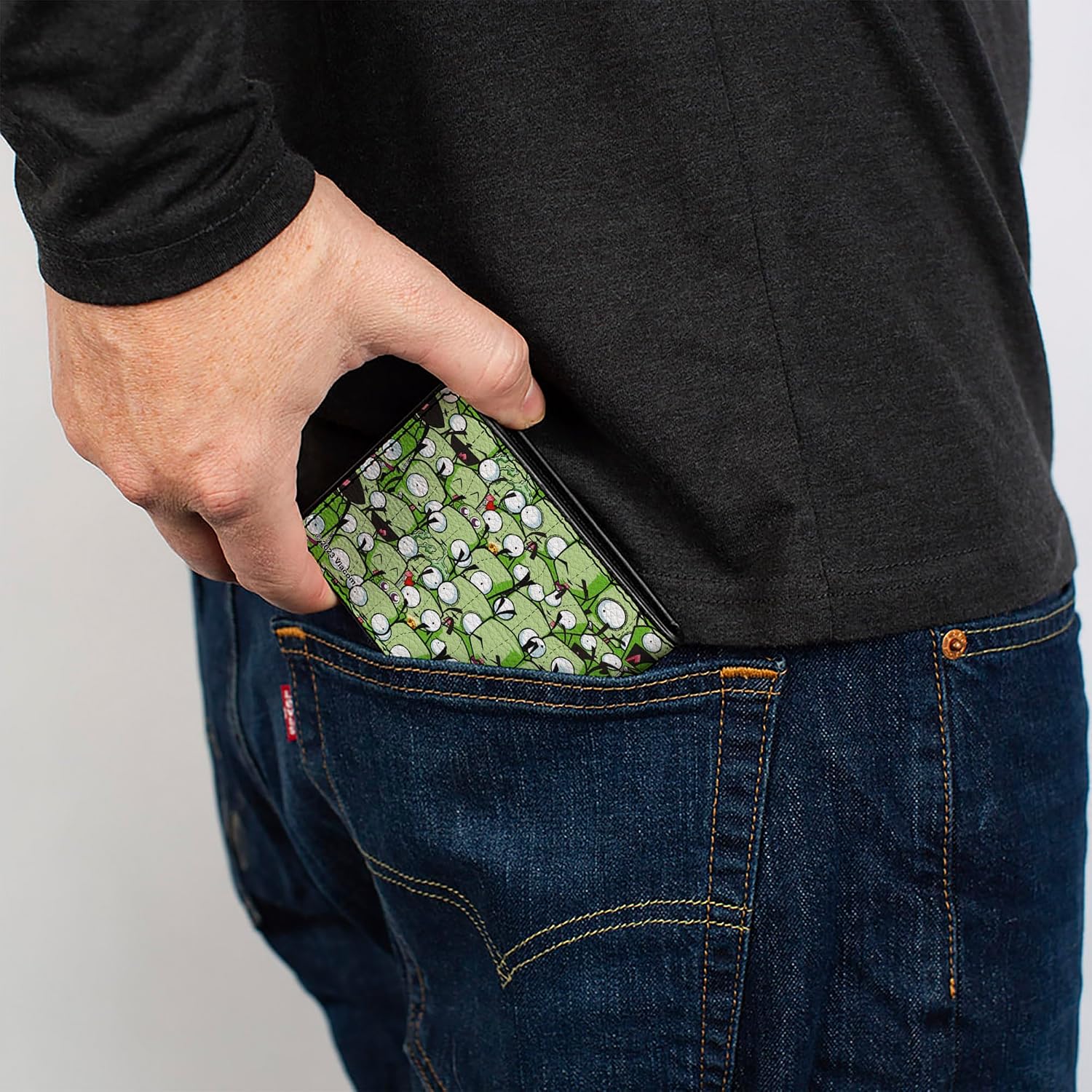 Buckle-Down Nickelodeon Wallet, Bifold, Invader Zim Gir Poses Stacked Greens, Vegan Leather