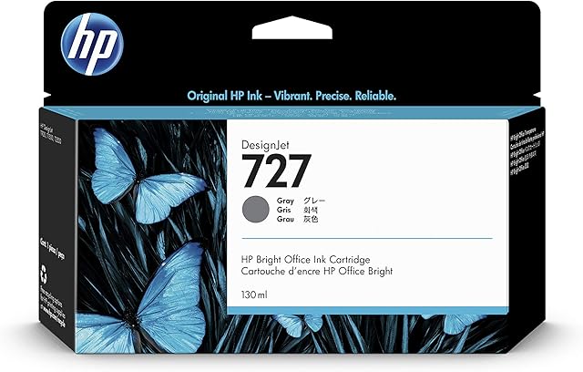 HP 727 B3P24A Grey 130-ml Genuine HP DesignJet Ink Cartridge with original HP Ink, for HP DesignJet T2500, T1500 & T900 Series Large Format Plotter Printers and HP 727 DesignJet Printhead