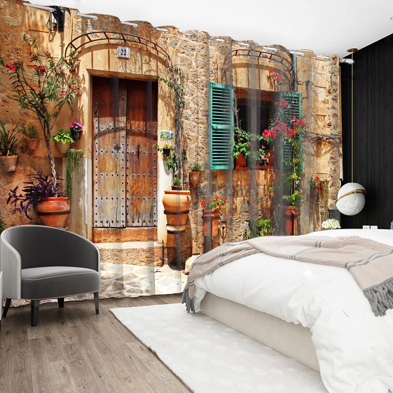 Tuscany Floral ゴブラン織　壁掛け　USA Amazon.com: DORCEV Italy Landscape Window Curtains Old Street