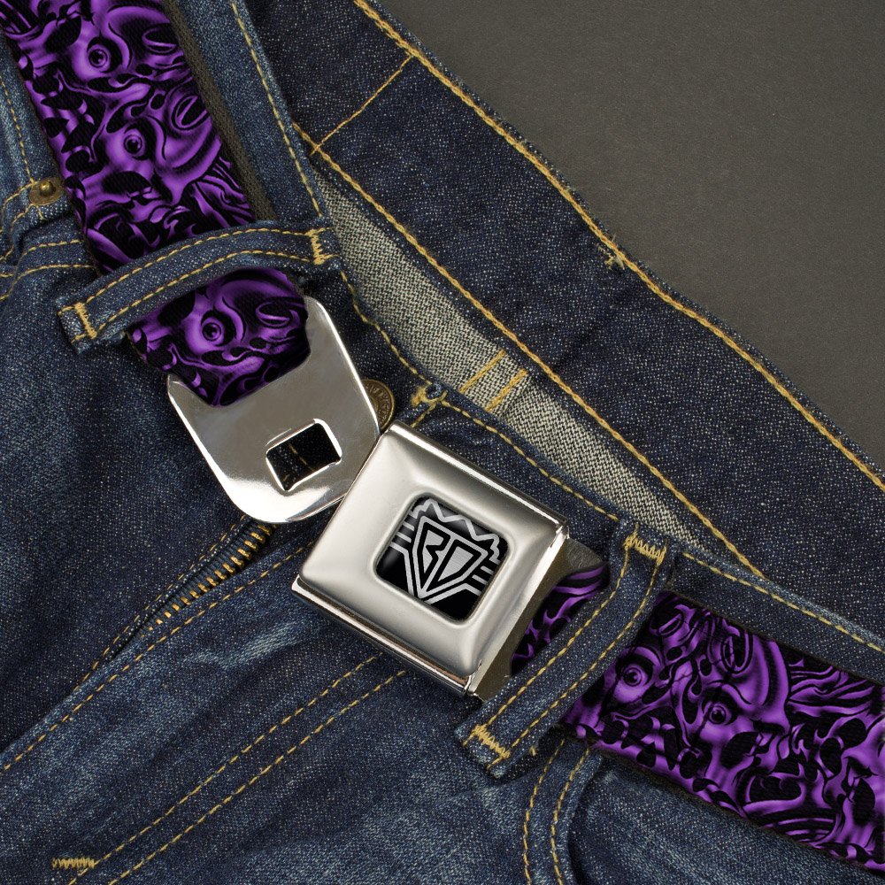 Belt Seatbelt Buckle Sleeve Skulls Black Purple 24 to 38 Inches