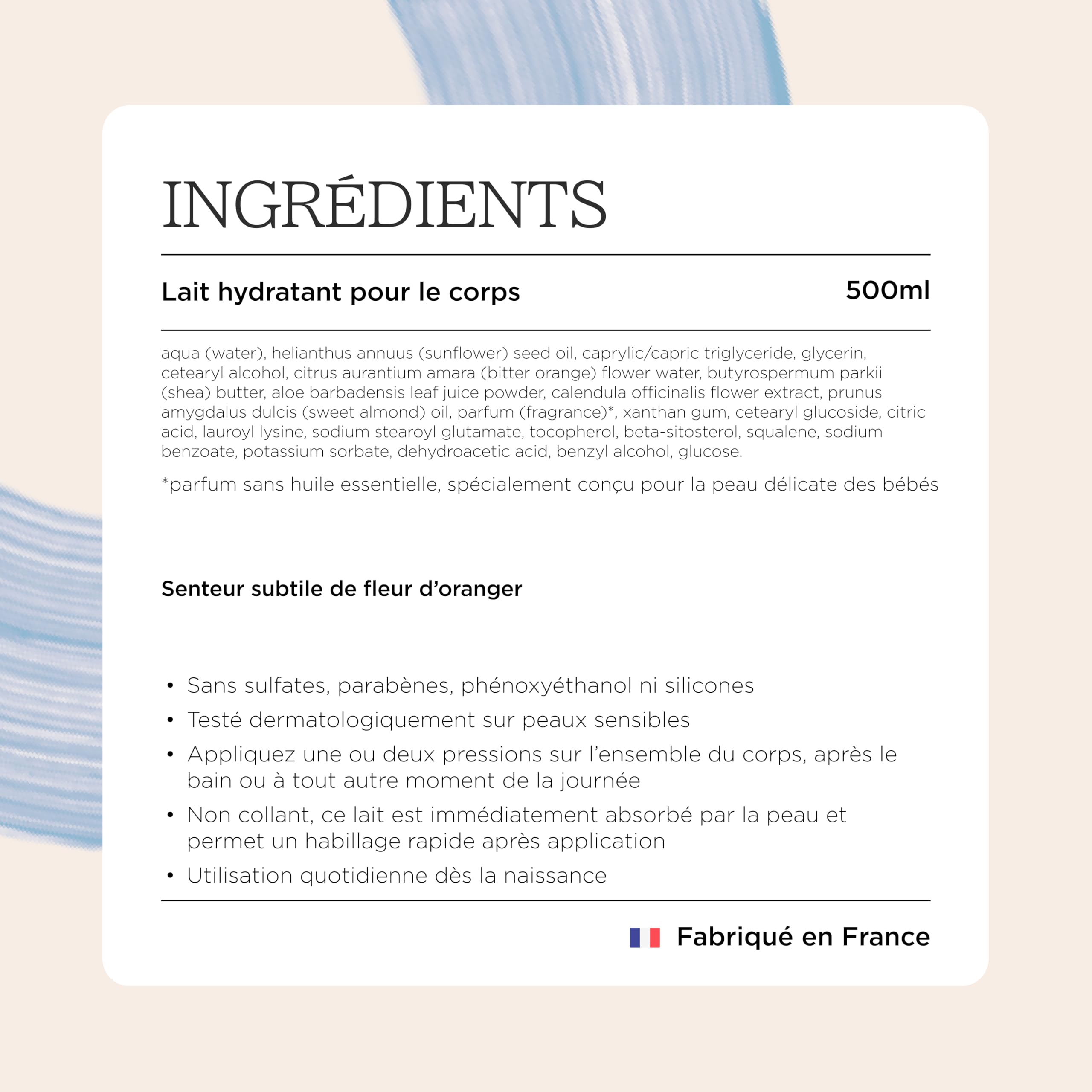 Minois Paris - Lait Corps Hydratant Bébé Format Familial - Nourrit, Protège, Non Gras - Propriétés Adoucissantes et Apaisantes - 98,7 % D'ingrédients D'origine Naturelle - Made in France - 500ML