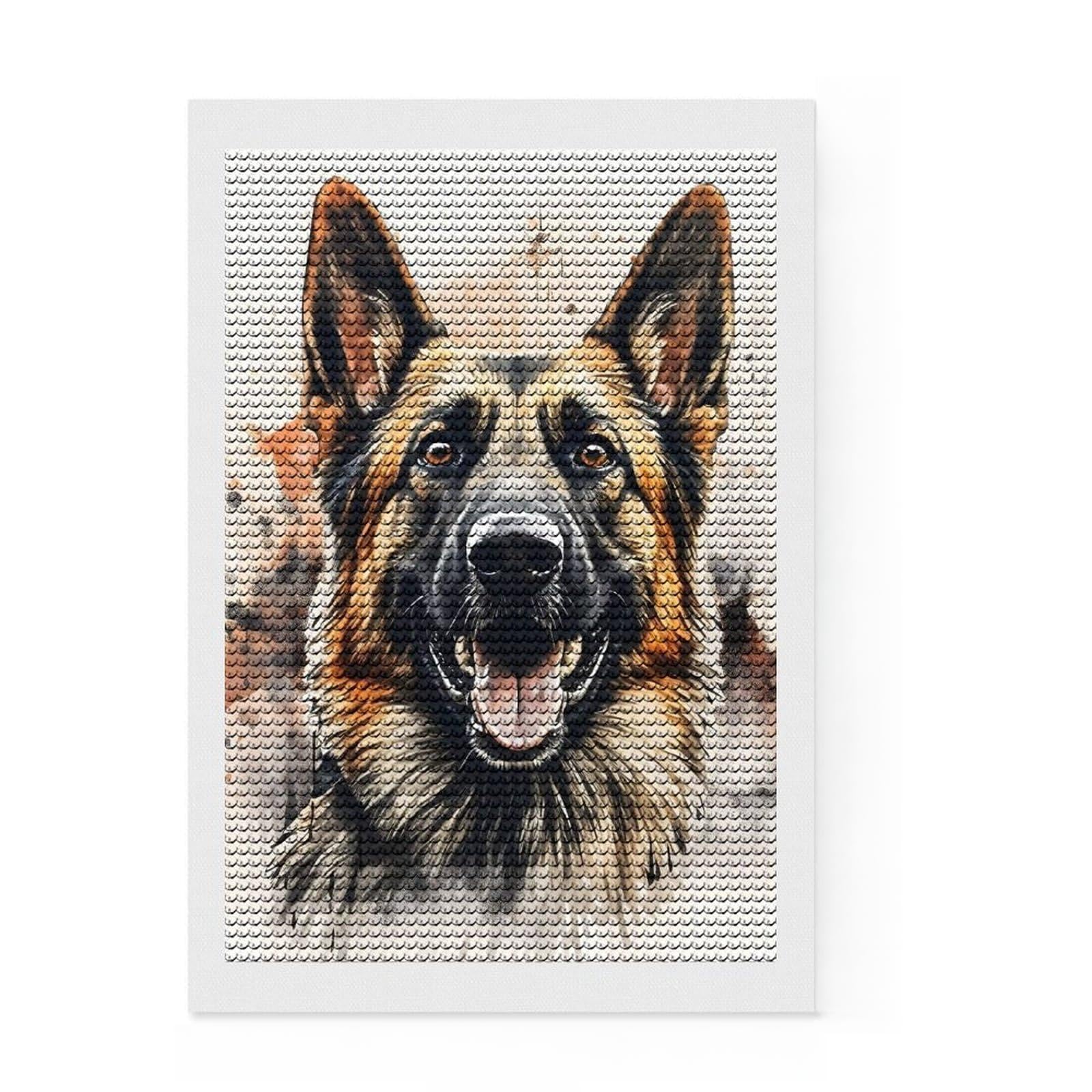 Junmoney German Shepherd Watercolor Diamond Painting Canvas Set 8"x12", for Women, Good for Quiet Evenings, Home Wall Decor, Birthday Gift