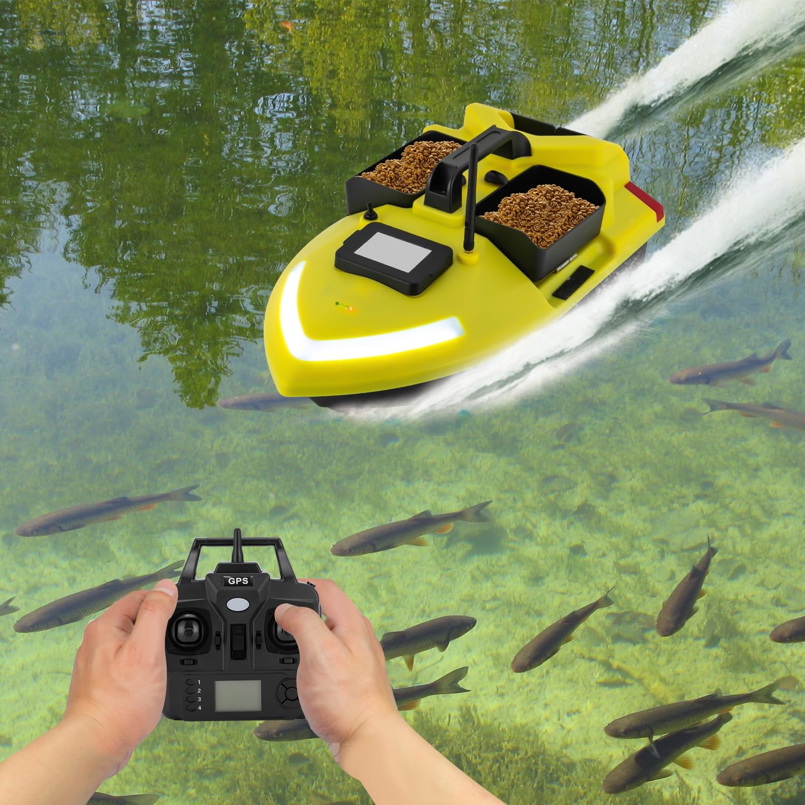 GPS. - Esca da pesca con batteria al litio per barca da pesca, 4 ore di funzionamento 500 m, distanza di controllo