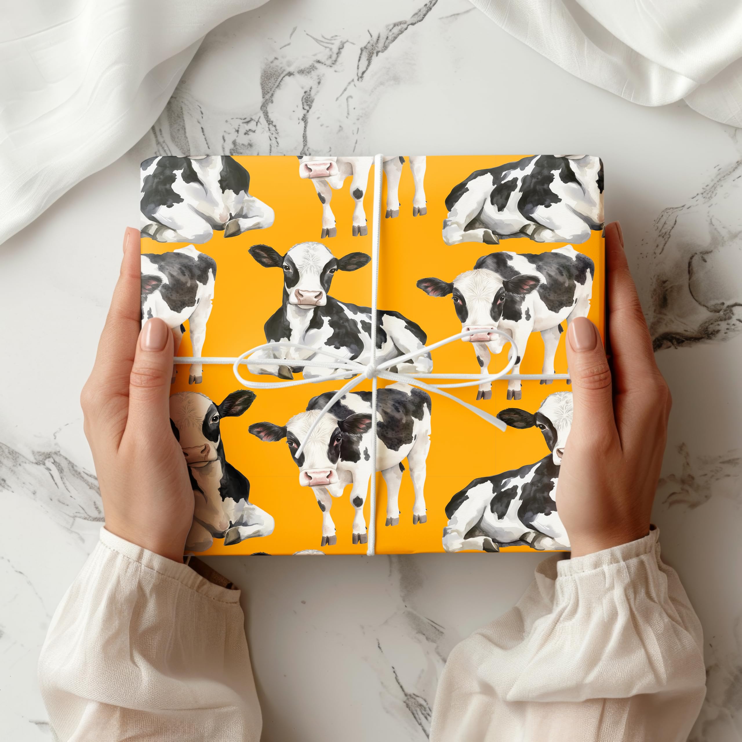 Cute Cow Wrapping Paper – Calf Print Gift Wrap Farm Animal Lovers – Rustic Birthday Baby Shower – W72 (Orange, Large - 58 x 85cm / 22.8" x 33.4" inches)