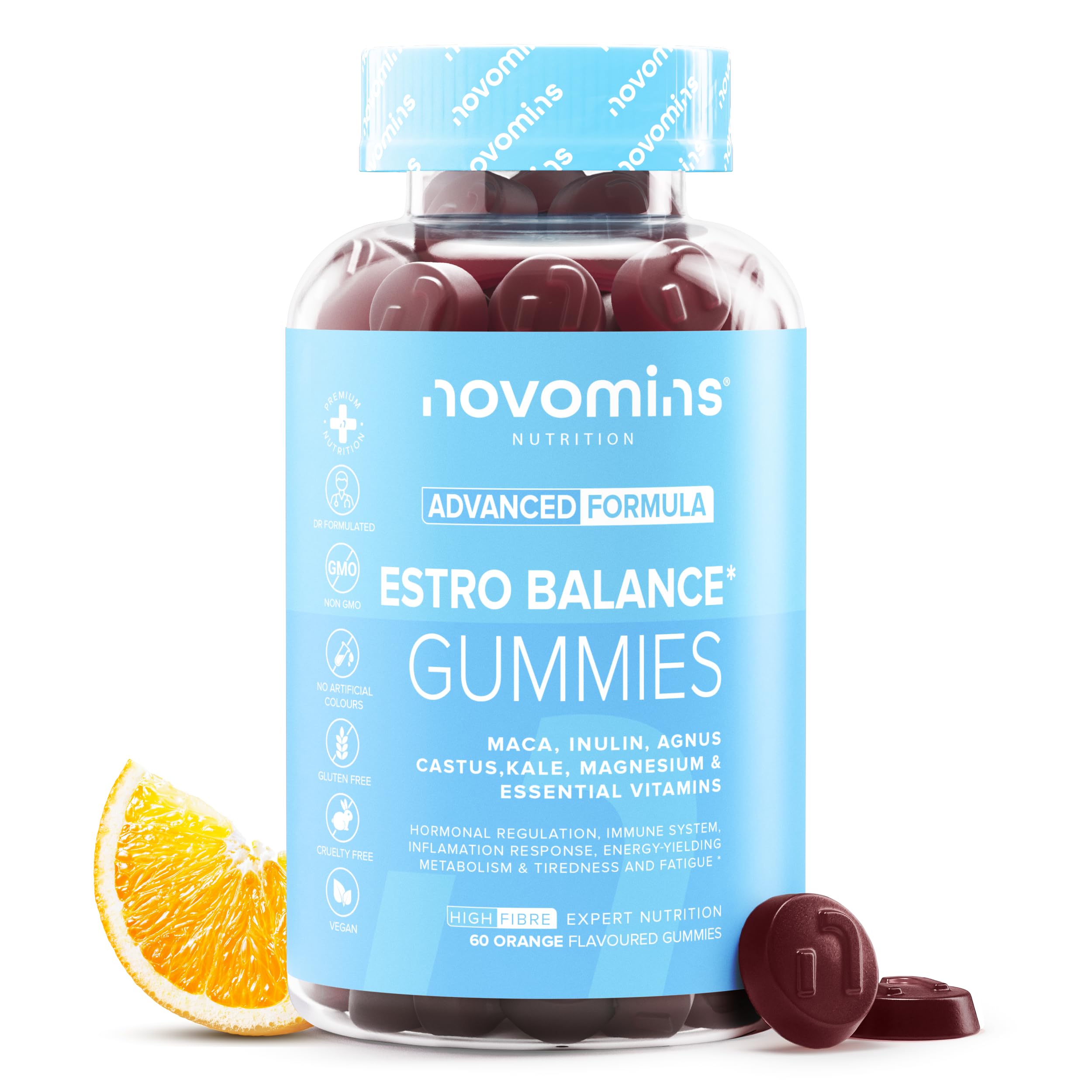 Novomins Estro Gummies - Alternative to Estrogen for Women - Hormonal Balance and Healthy Bones - With Vitamin D, B6, B12, Maca & Green Charcoal Extract, Inulin - 60 Vegan Gummies