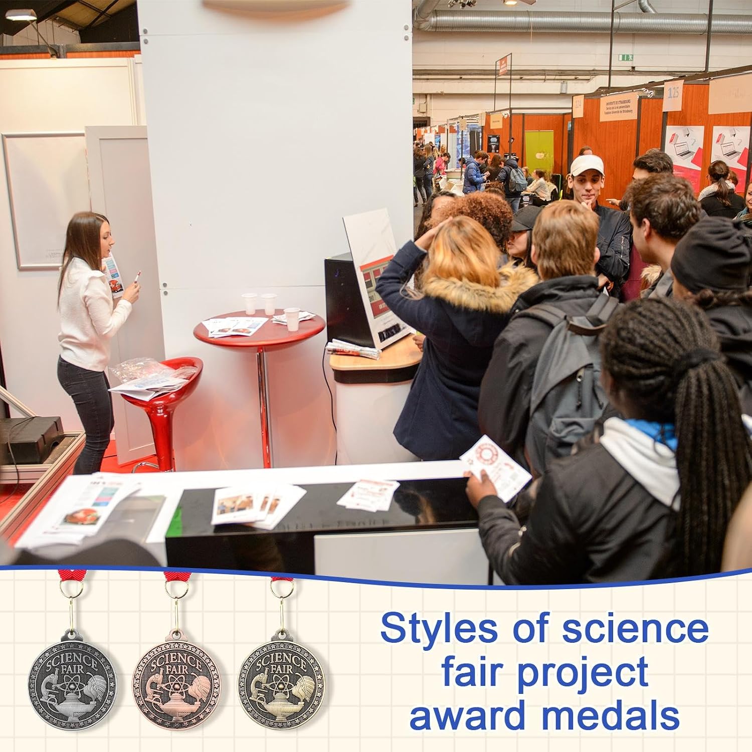Landical 30 Pcs Science Fair Award Medals 2 Inch Bulk Gold Medals with Neck Ribbons Science Fair Project Participation Prizes Trophies Gift for Education Competitions Event Winner (Novelty Color)