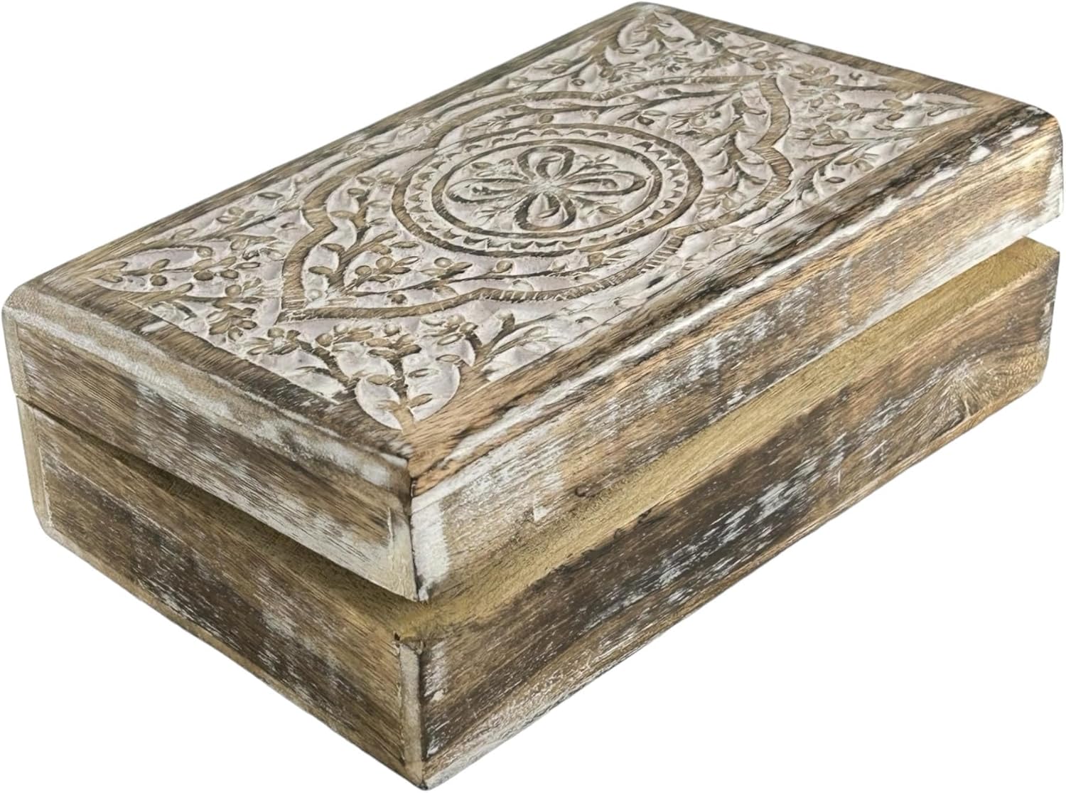 Premium Wooden Mini Jewellery Box Butterfly Floral Design-Trinket Box for Ladies-Jewellery Storage Case-Antique Look-Traditionally Handcrafted-Home Decor Accessories-Women Ideal Gift, White