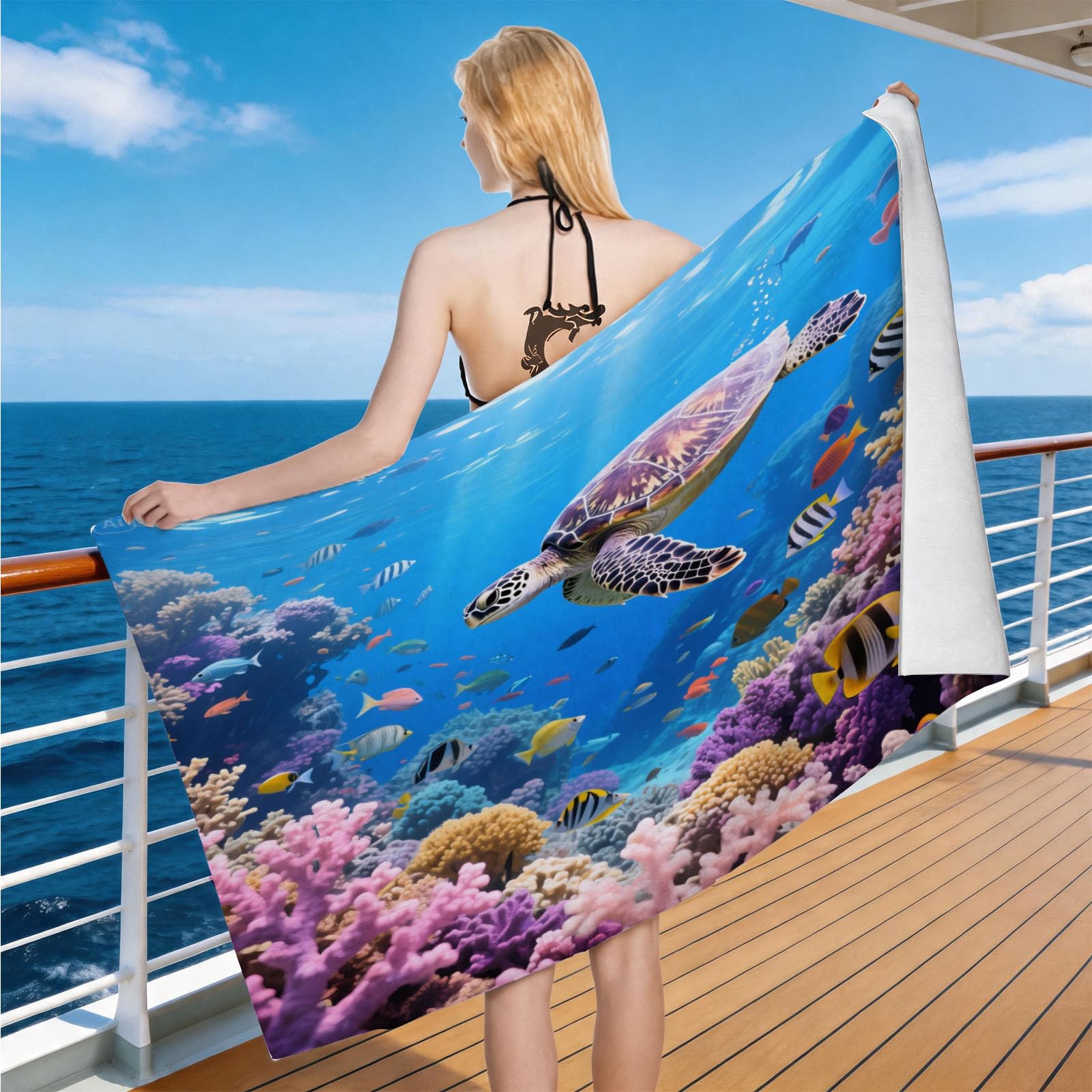 Hongduo Microfiber Quick Dry Beach Towel Tropical Sea Turtle, 3D The Underwater World Beach Towels Absorbent Fast Drying Bath Towels, Travel Camping Gym Swimming Bathroom (100x200cm)