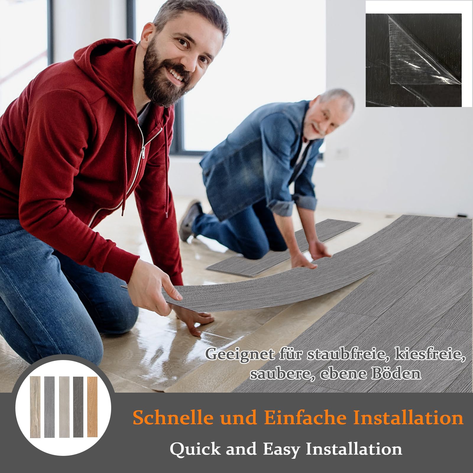 LZQ pvc-vloerbedekking, vinylvloer, zelfklevend, met houteffect, 54 vinyl tegels, 7,53 m², vloertegels, plaktegels, slijtvast, waterdicht, voor woonkamer, keuken, eiken wit