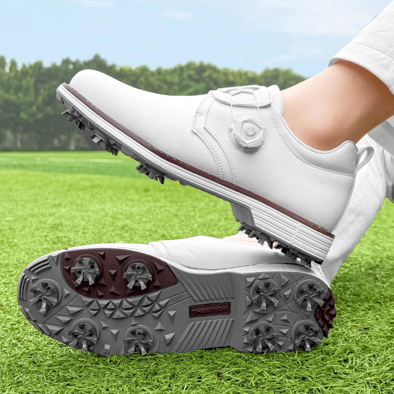 Męskie buty golfowe Profesjonalne tenisówki golfowe z kolcami Wodoodporne antypoślizgowe skórzane do uprawiania sportów na polu golfowym codzienne