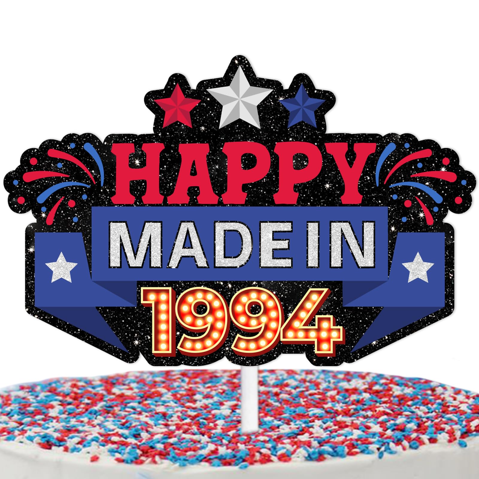 Blue Glitter Cake Topper Cheer to Happy Made 1994 Theme Party Decorations Men Women Happy 30 Birthday Party Decor Supplies