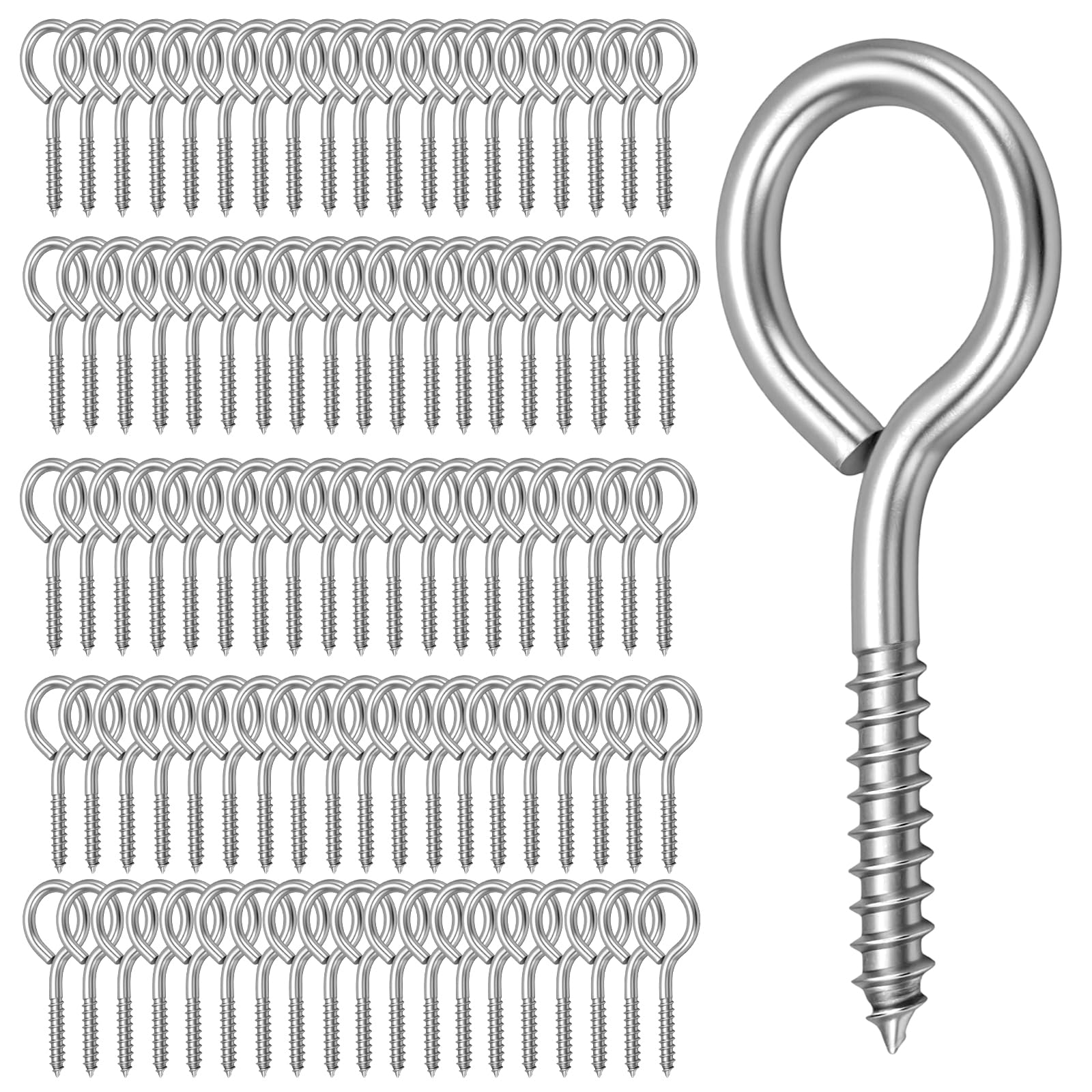 SOUJAP 100 PCS M4 Eyelet Screws, 50 x 21mm Stainless Steel Eyed Hooks, 2 Inch Self Tapping Eye Screws for Wood, Hammocks, Fixing Wires