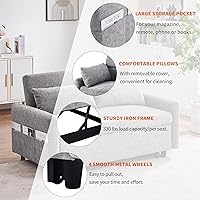 Vista 8 de Sofá cama plegable de dos plazas, sofá cama convertible 3 en 1 con puertos USB y 2 almohadas, tapizado de microfibra, sofá cama para sala de estar
