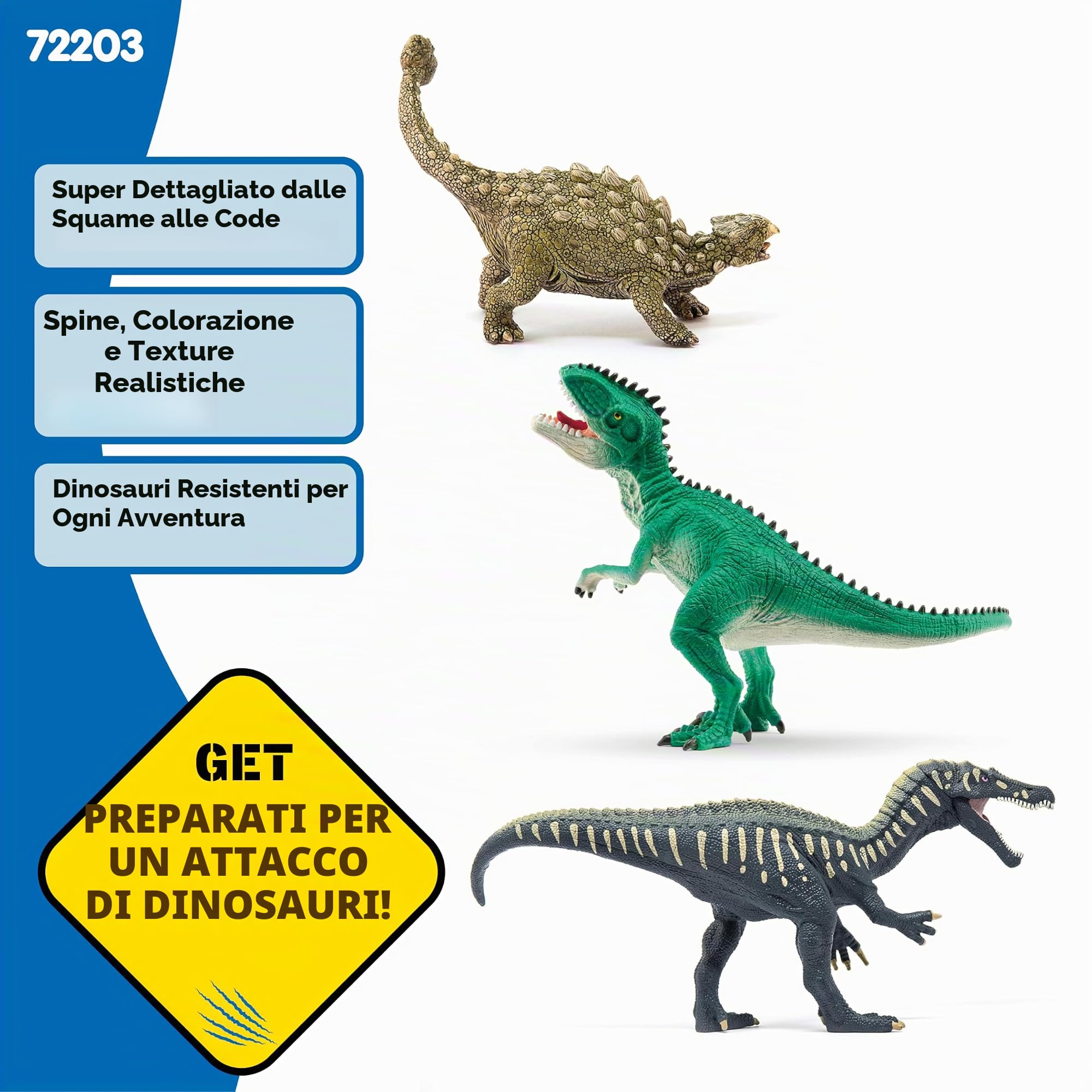 SCHLEICH DINOSAURS | Attacco del trio di dinosauri 72203 | Set con Giganotosauro, Baryonyx e Ankylosauro | Giocattolo dinosauri | Idea regalo per bambini dai 3 anni | esclusiva Amazon