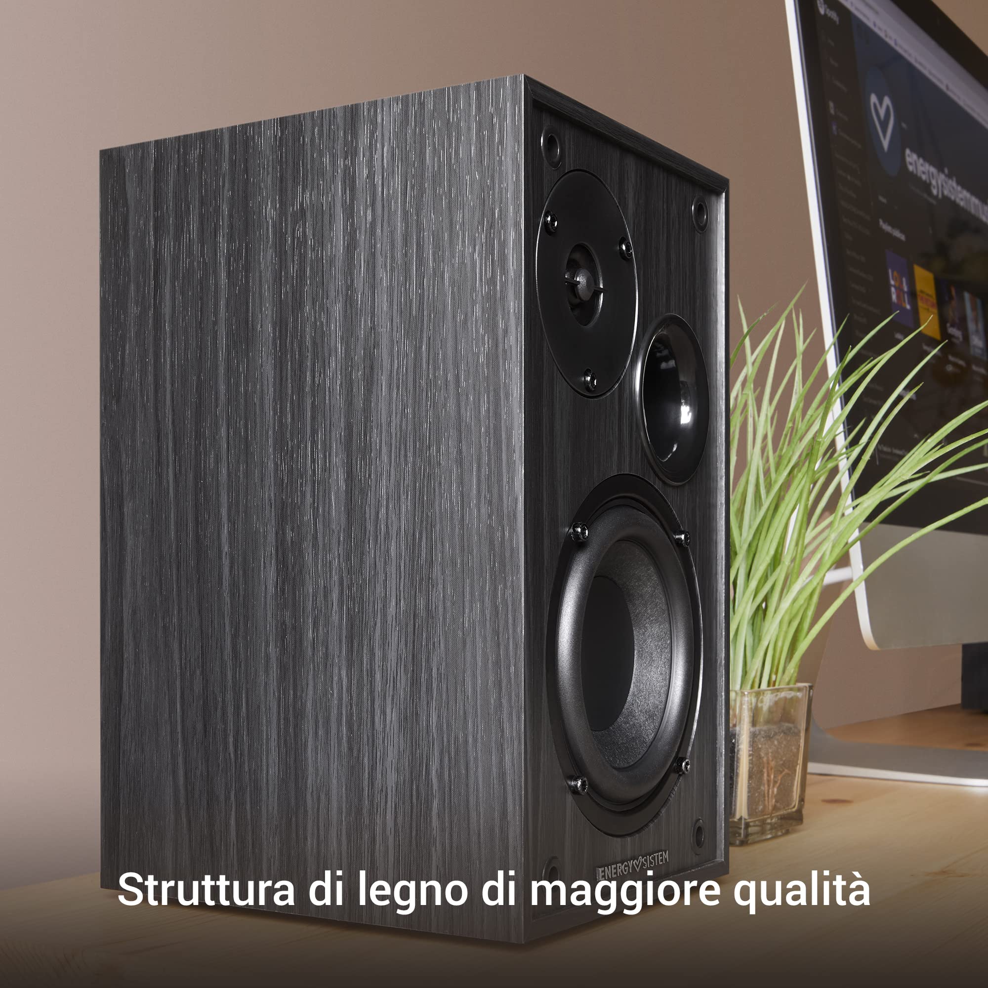 Energy Sistem Studio Monitor 2 - Set di due altoparlanti attivi da scaffale 2.0 (Bluetooth 5.0, doppio ingresso RCA, 50 W, struttura in MDF) Nero