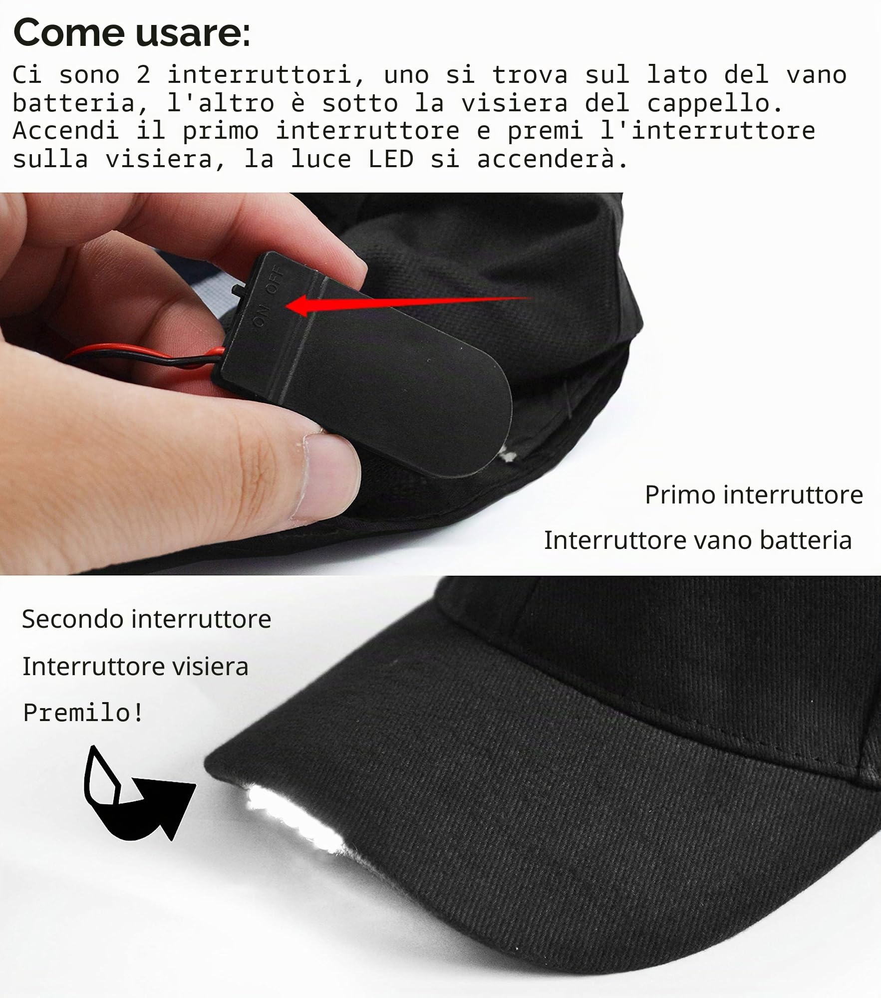 Cappello da Baseball a LED, Cappello, Barretto da Baseball Traspirante a LED Luminoso Adatto per Sport all’Aperto per Uomini e Donne, Sport Notturno, Jogging all’Aperto, Usato per Hip Hop Vacanze ecc