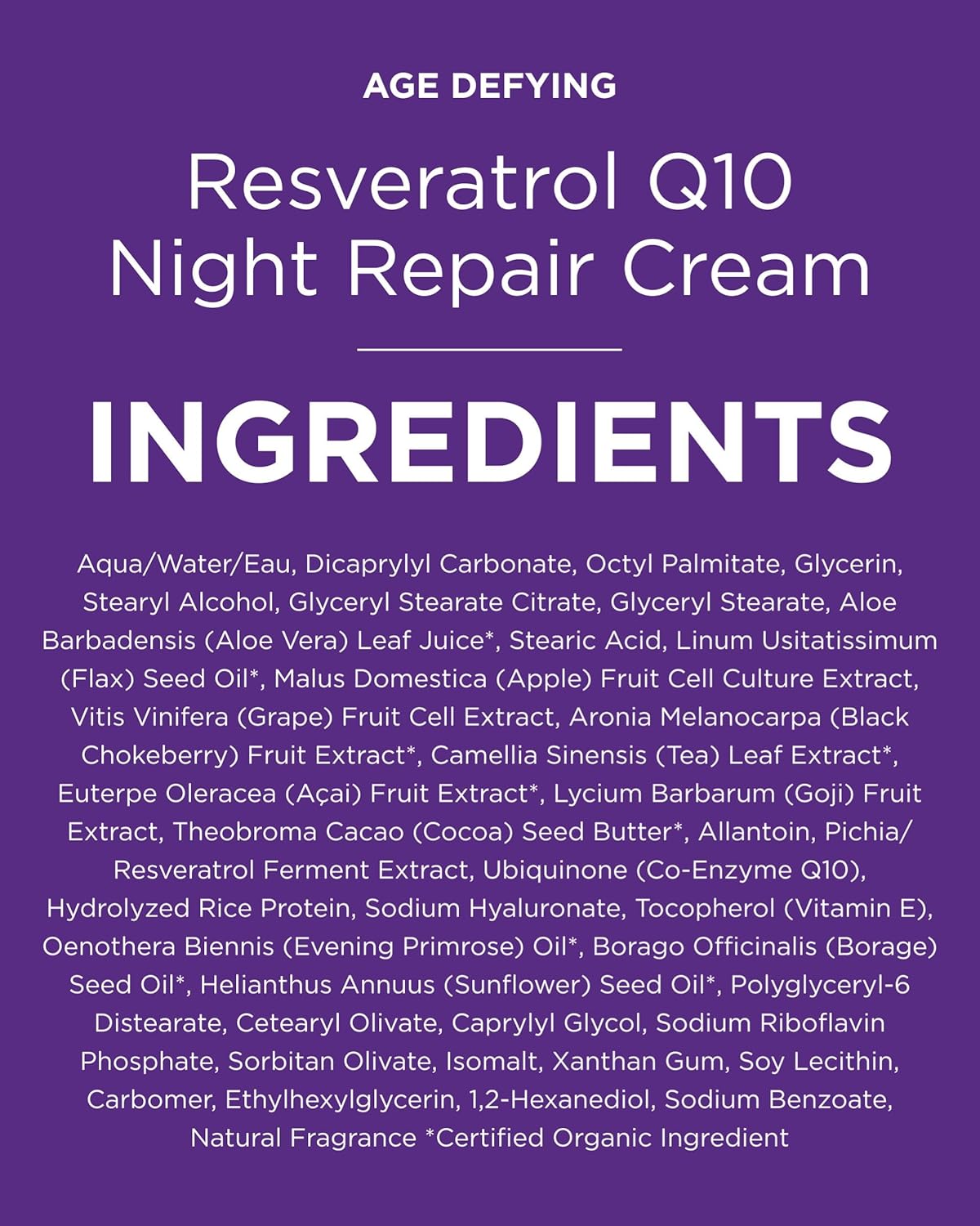 Andalou Naturals Age Defying Resveratrol Q10 Night Repair Cream - Anti-Wrinkle Moisturizer to Hydrate & Smooth - CoQ10 & Resveratrol for Dry Skin - 1.7 oz - Image 8