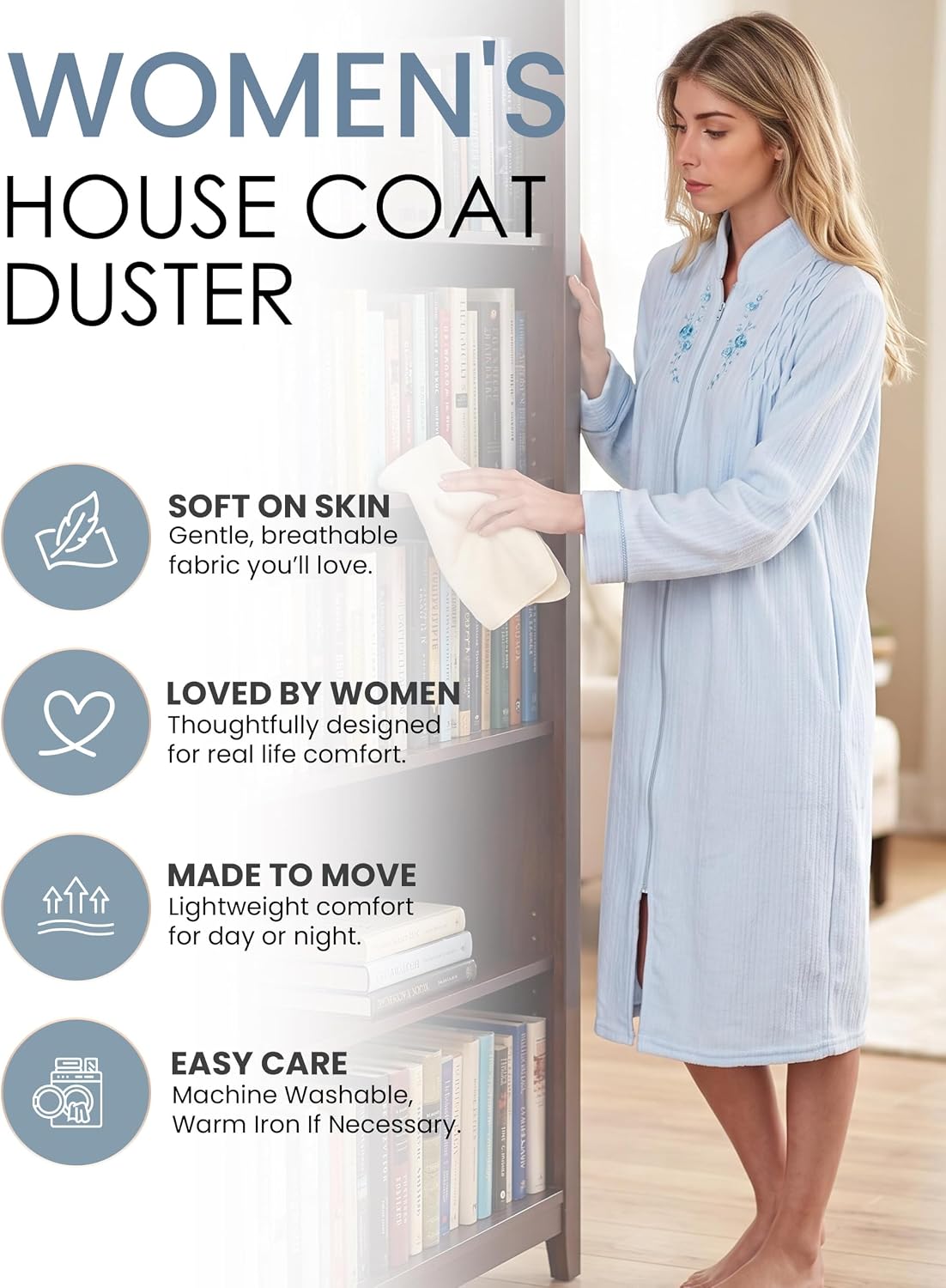 Casual Nights Women's Zipper Front Jacquard Terry Fleece Robe Duster